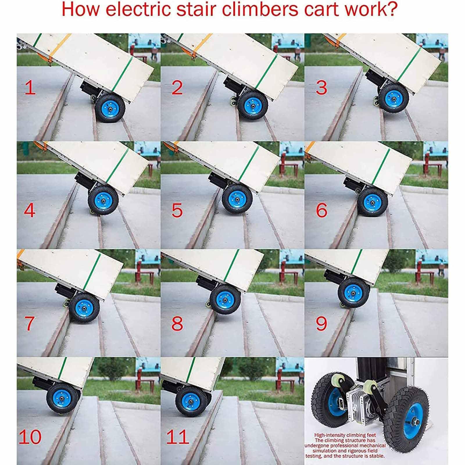 1200 W Carrello Saliscale Elettrico, Facile da Usare e Portatile, Batteria Rimovibile, Motore Brushless, Carrello per Sacchi Oggetti Pesanti su E Giù Scale,001