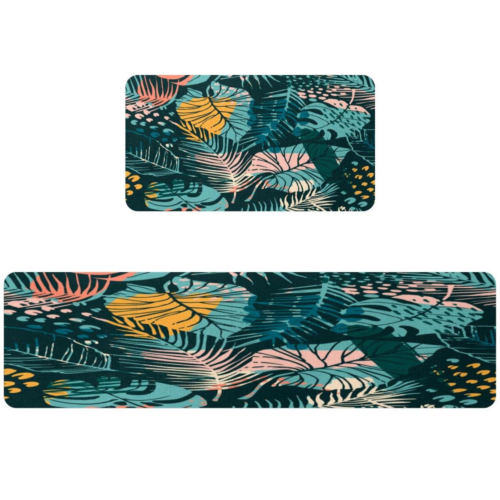 Tapis de cuisine antidérapants lot de 2 lavables motif tropical pour cuisine et buanderie