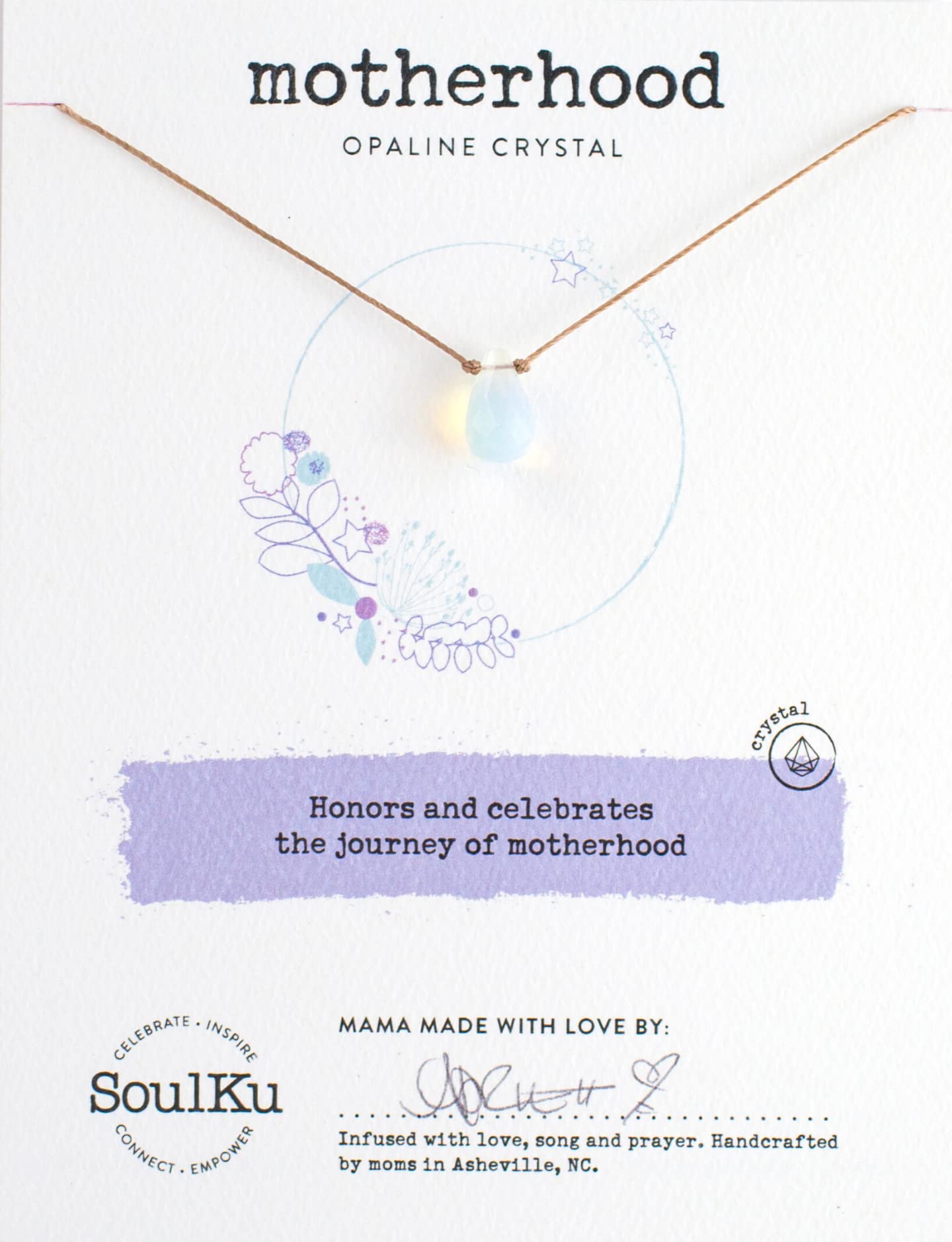 SOULKUOpaline Crystal Soul Shine Necklace Celebrating Motherhood, Handmade Empowering Jewelry, Inspirational Gift for Women or Girls, Nylon Cord & Stainless Steel Lobster Clasp & Extender