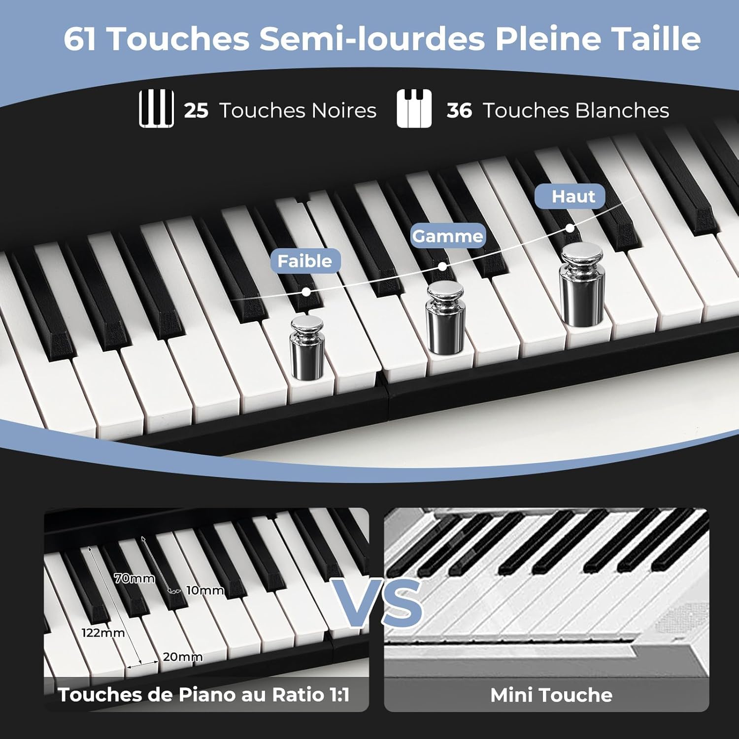 GOPLUS Piano Digital 61 Teclas Portátil, Piano Eléctrico Teclado Plegable con MIDI Bluetooth, 128 Tonos, 128 Ritmos, Pedal y Bolsa de Transporte, Piano Multifuncional para Niños y Principiantes