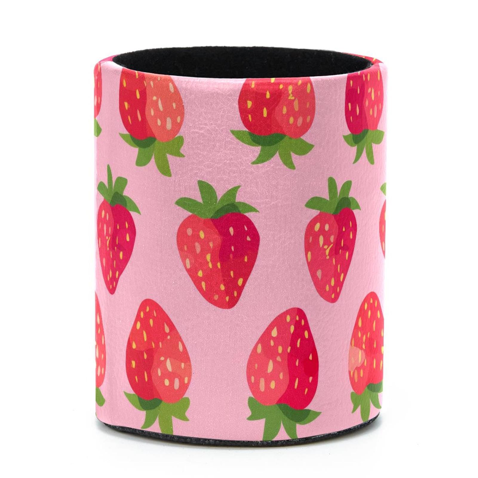 VAPOKF Round Pencil Holders for Desk, Strawberrys Pen Holders Pen Pot Makeup Brushes Storage Desktop Stationery Supplies Organiser for Home Office