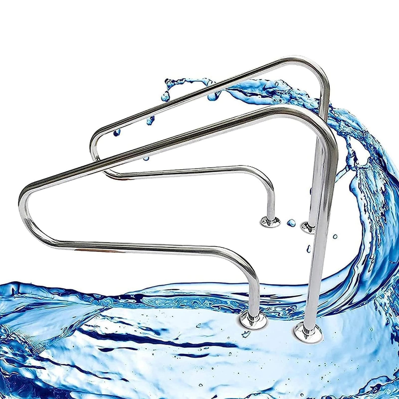 MSHGSKU Pool Handrail,Stainless Steel Pool Rail - 3-Bend Safety Handrails for Inground Pool Entry, Perfect Handle Grab Ladder with Full Set Accessories, Durable 1.5mm Thickness, Silver Finish