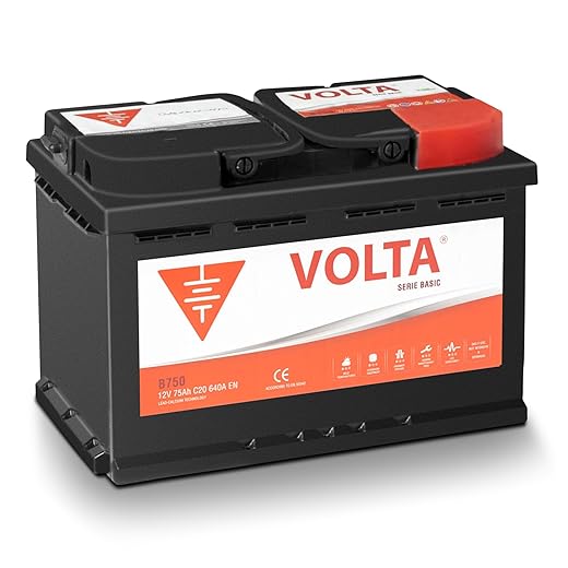 Bateria de Coche 75Ah 640A - Volta Basic B750D - Borne +Dcha - Medidas Largo 278 x Ancho 175 x Alto 190 mm con 2 años de Garantía - Fabricación Europea.