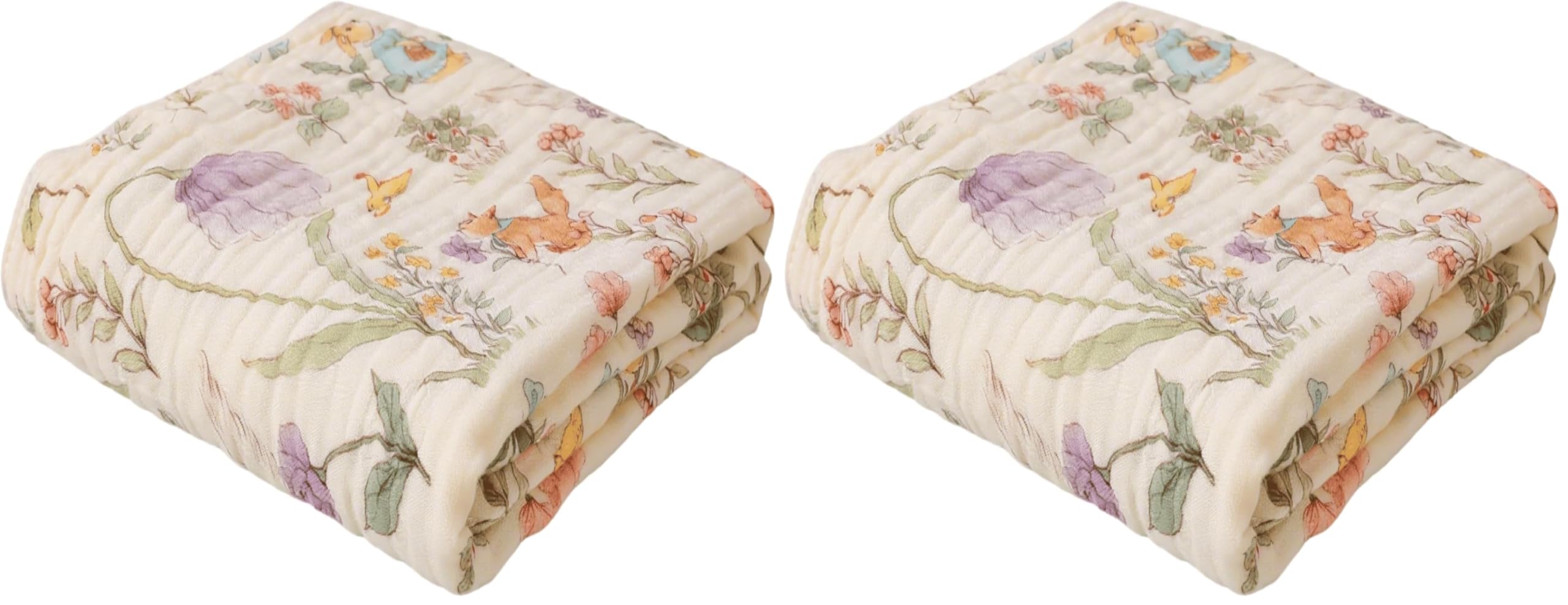 6-Layer Muslin Baby Blanket Made with Organic Cotton - Enchanting Woodland Garden,Swaddle &amp; Crib Quilt, 43" x 43",Garden(Gender Neutral) (Pack of 2)
