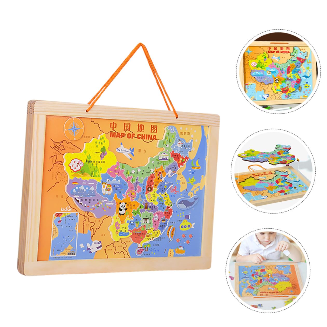 HEMOTON Rompecabezas de Mapas del Mundo China de Madera para Niños, Juego Educativo Que Mejora la Coordinación Mano-Ojo y Habilidades de Pensamiento Aprendizaje de Geografía