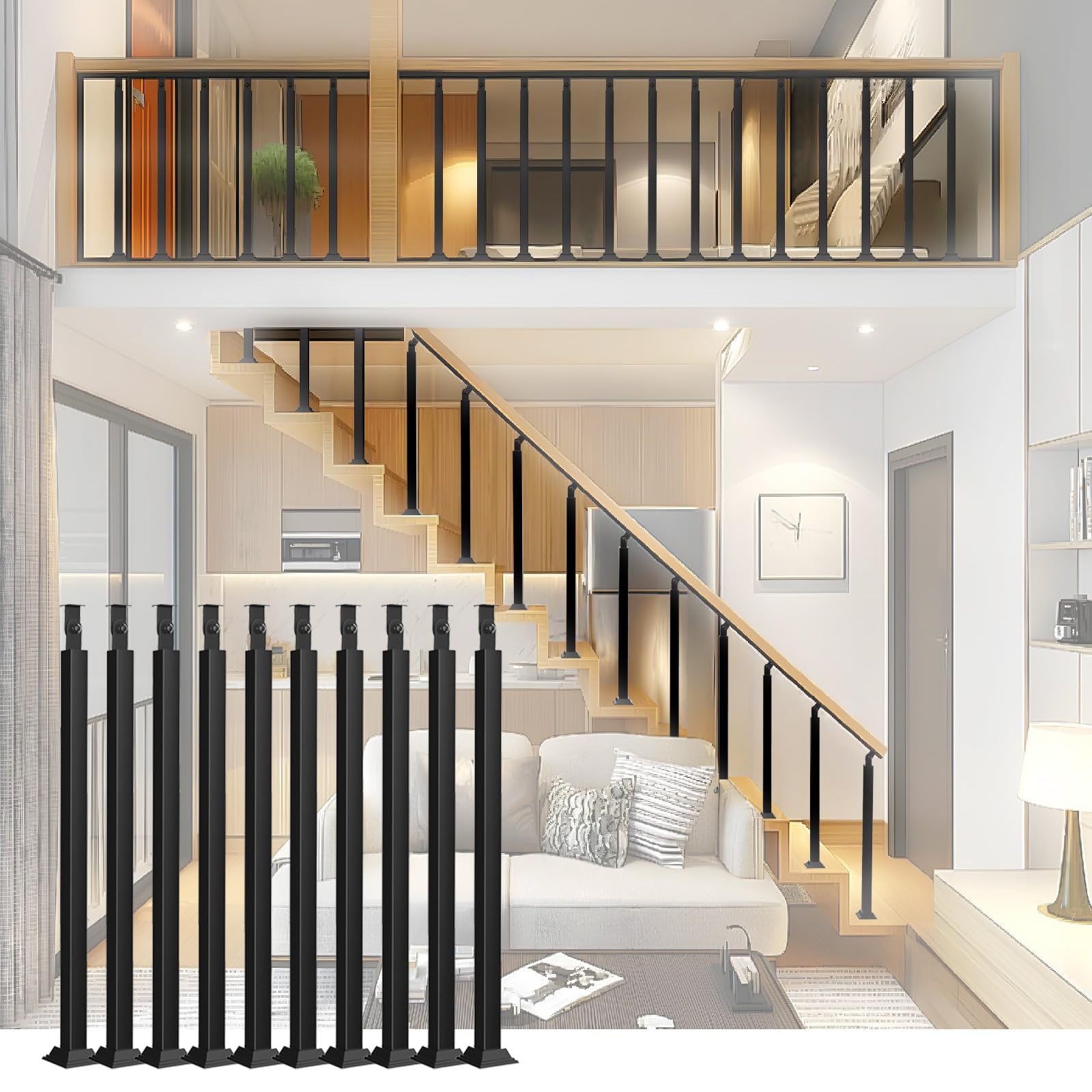 Barreaux d'escalier en métal de 61 cm : lot de 10 poteaux au design épuré pour clôture et garde-corps