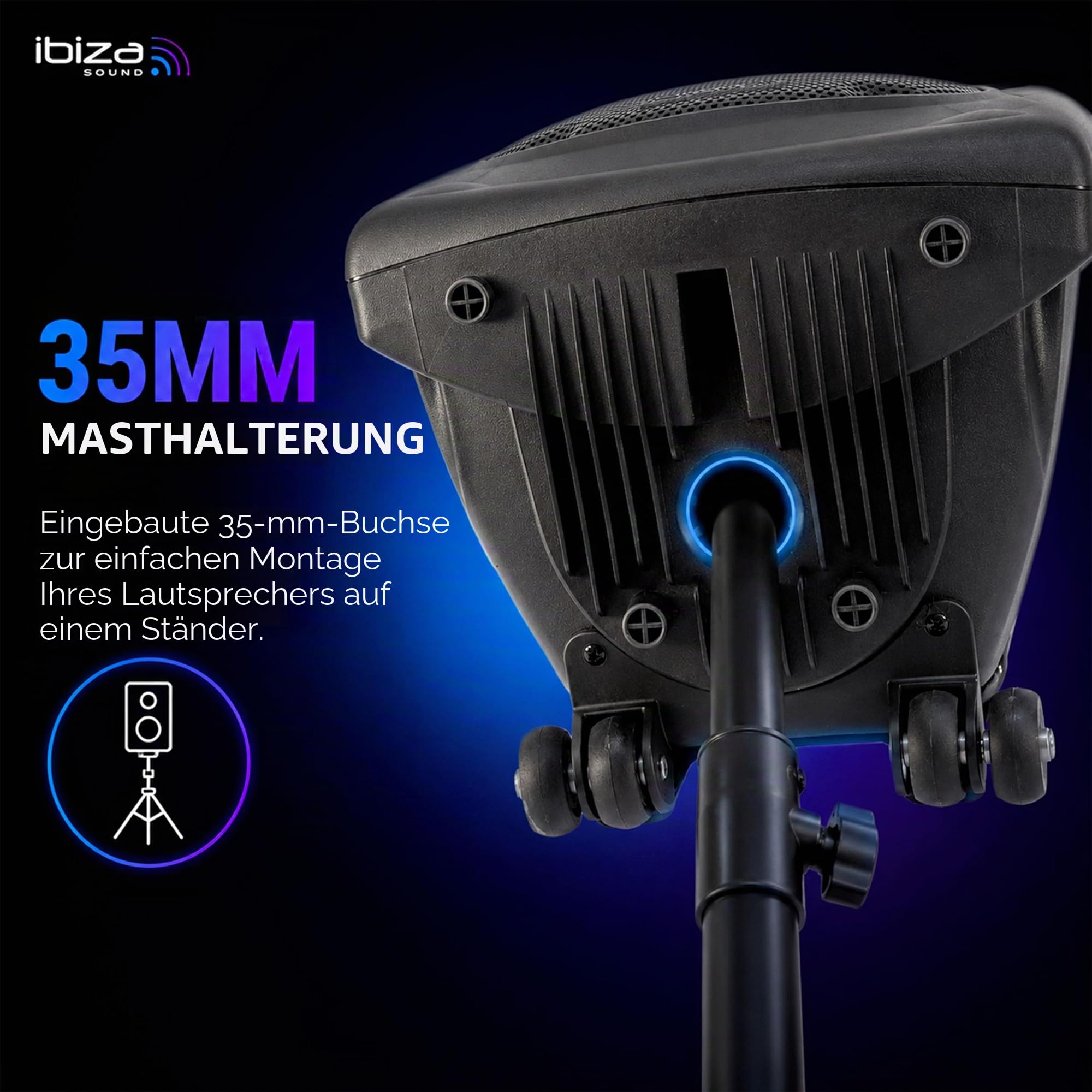 Ibiza PORT15UHF-BT Tragbarer Akku-PA-Lautsprecher 15"/38 cm – 800 W Max./400 W RMS – Karaoke mit 2 UHF-Mikrofonen – TWS – USB, SD, Rec, VOX – Trolley