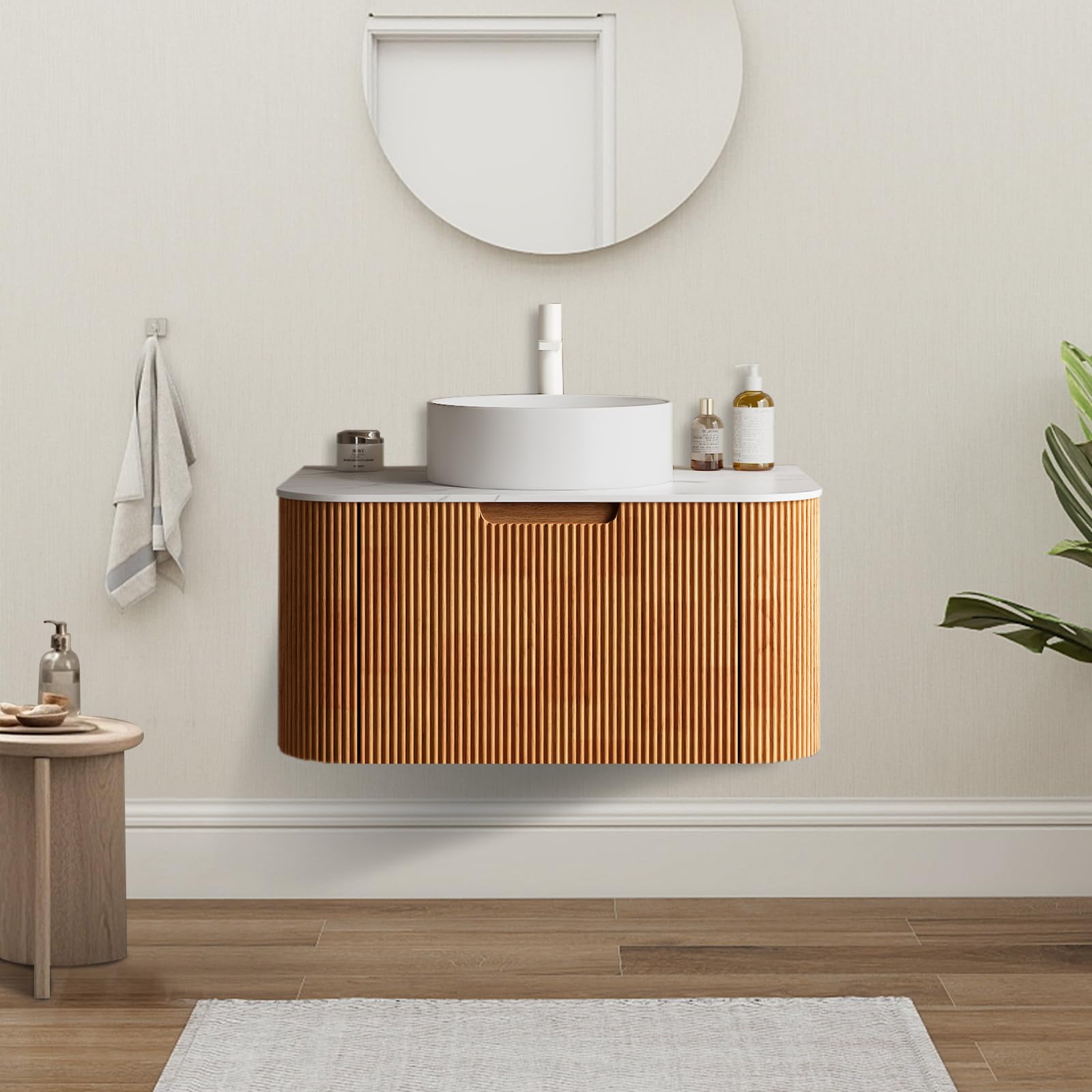 Amazon.com: YSJZYBF 30 Inch Solid Wood Texture Floating Bathroom Vanity ...