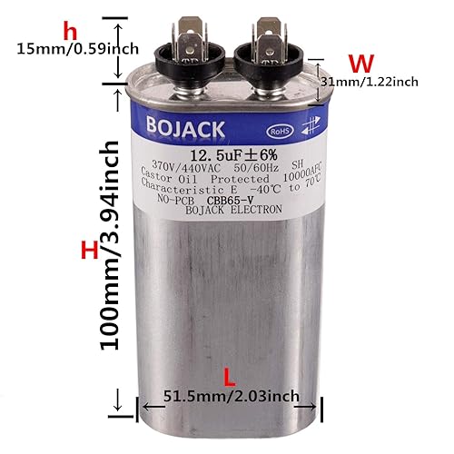 Miniatura 3 de BOJACK 12.5 uF ± 6% 12.5 MFD 370V/440V CBB65 Condensador de arranque ovalado para funcionamiento del motor de CA o arranque del ventilador y aire