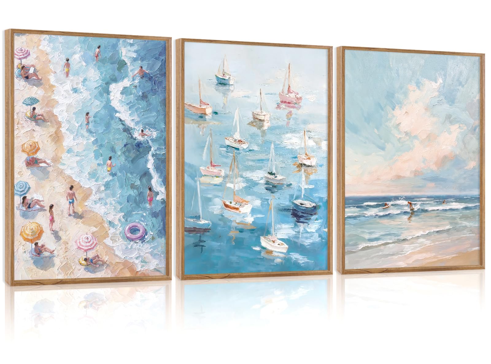 KAIRNE Impressionist Beach Sailboat Seascape Wall Art Prints 12 x 16inch x3