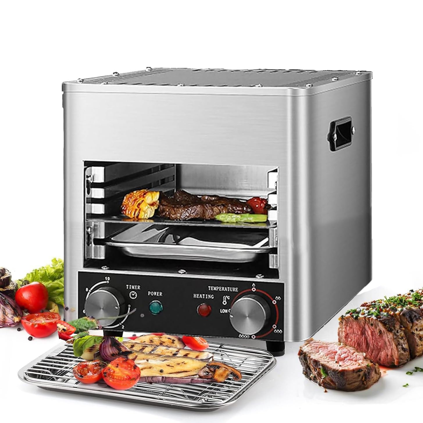 FHRKA 1700W Electric Steak Broiler, Commercial Steak Oven, 4-Layer Stainless Steel Steak Grill, 800℃ Adjustable Temperature