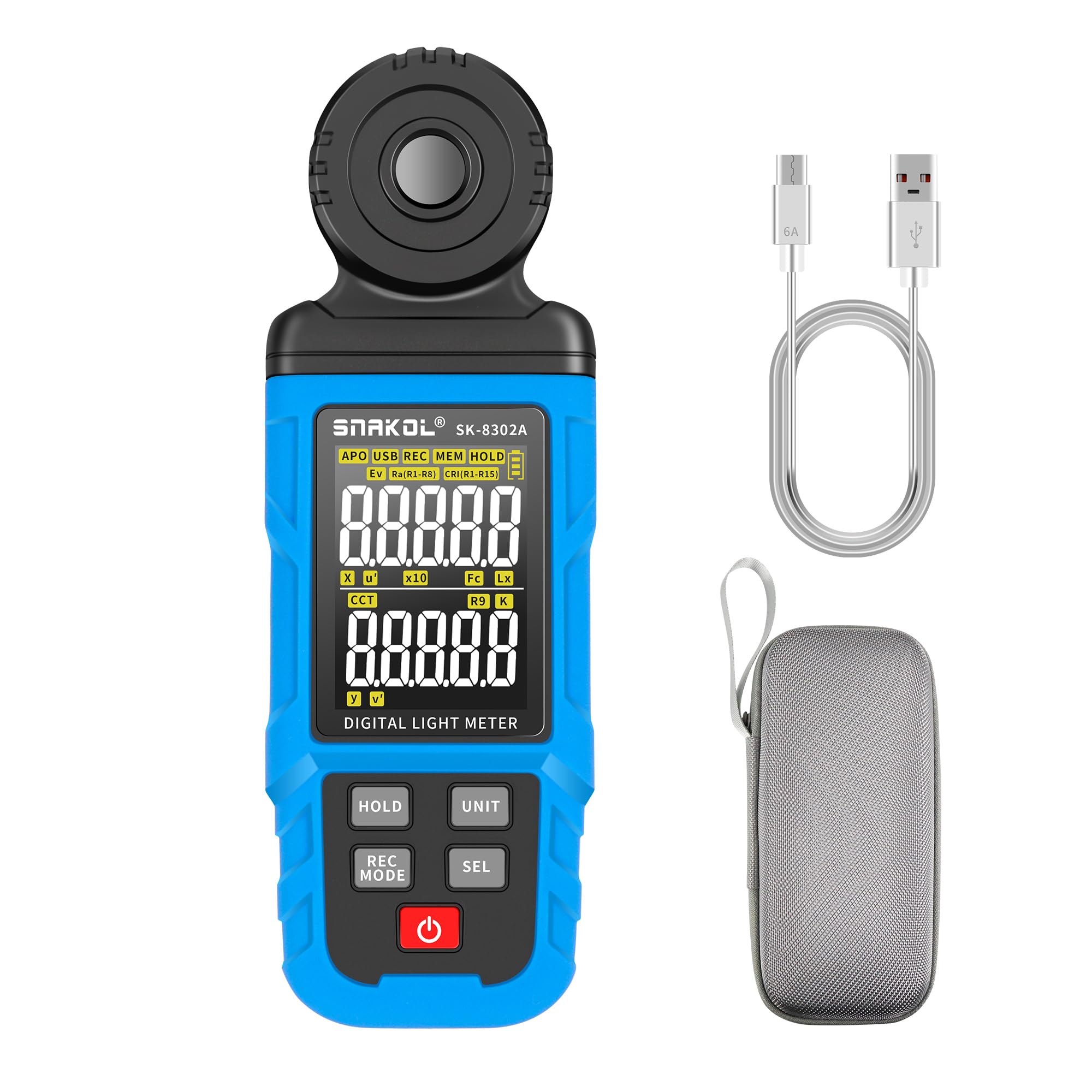 Photo 1 of SNAKOL Spectral Illuminance Meter SK-8302A Light Meter, Lux Meter, CCT,RA,CRI,R9,Range up to 200,000 Lux 2500K-15000K, Color Coordinate,Data Storage, USB Charger, PC Software,Lighting Testing Tool