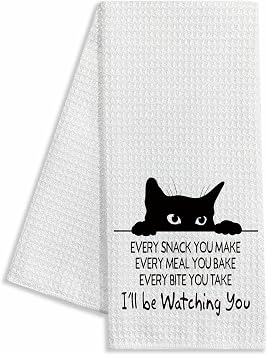 Ill be Watching You,Funny Kitchen Towels,Funny Dish Towels with Sayings,Dish Towels for Kitchen Decor,Cat Kitchen Towel,Cat Lover Gift
