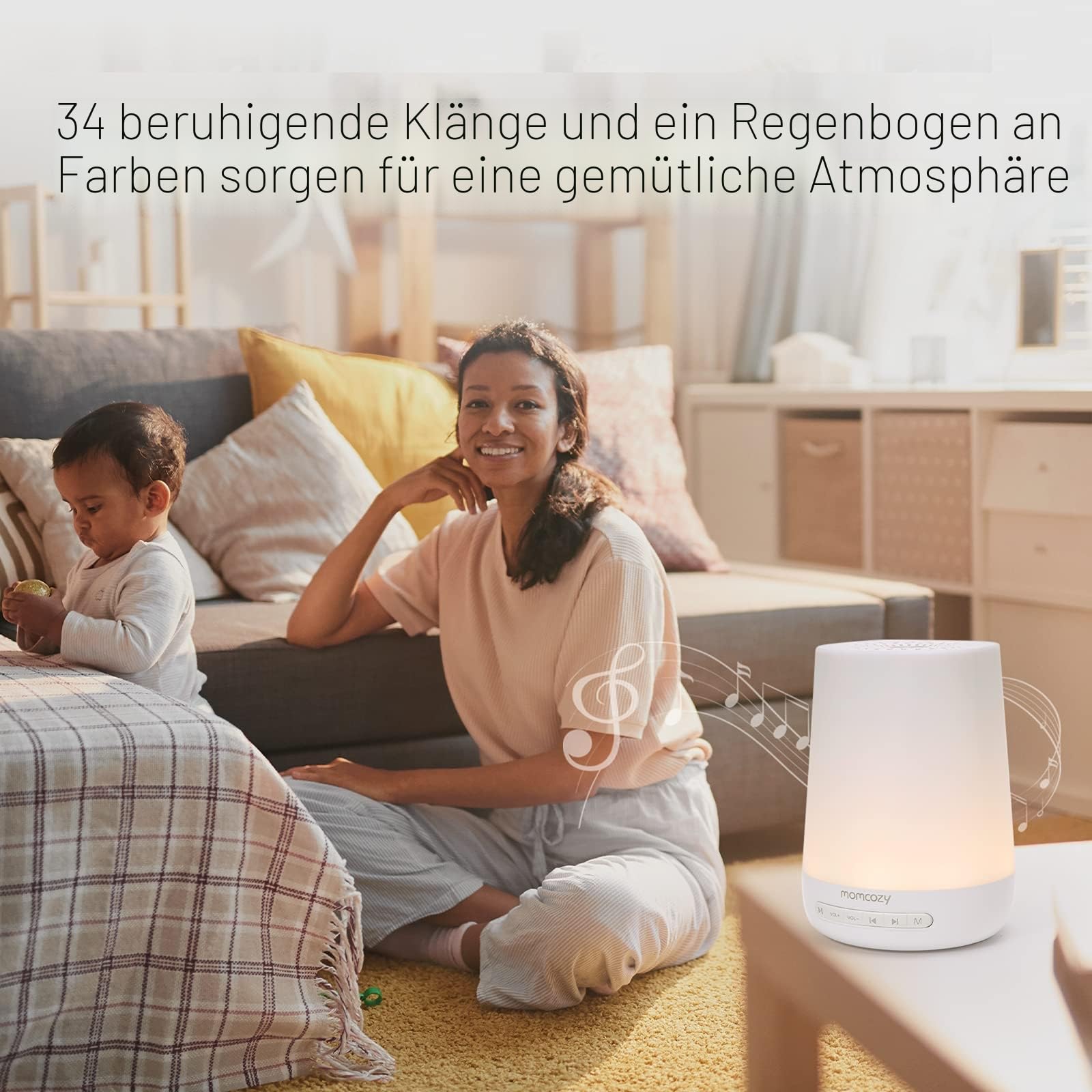 Momcozy DB03 White Noise Machine Baby, Mit 34 Geräuschen Therapy, Nachtlicht, 7 Farben APP-Steuerung Timing, Weiß