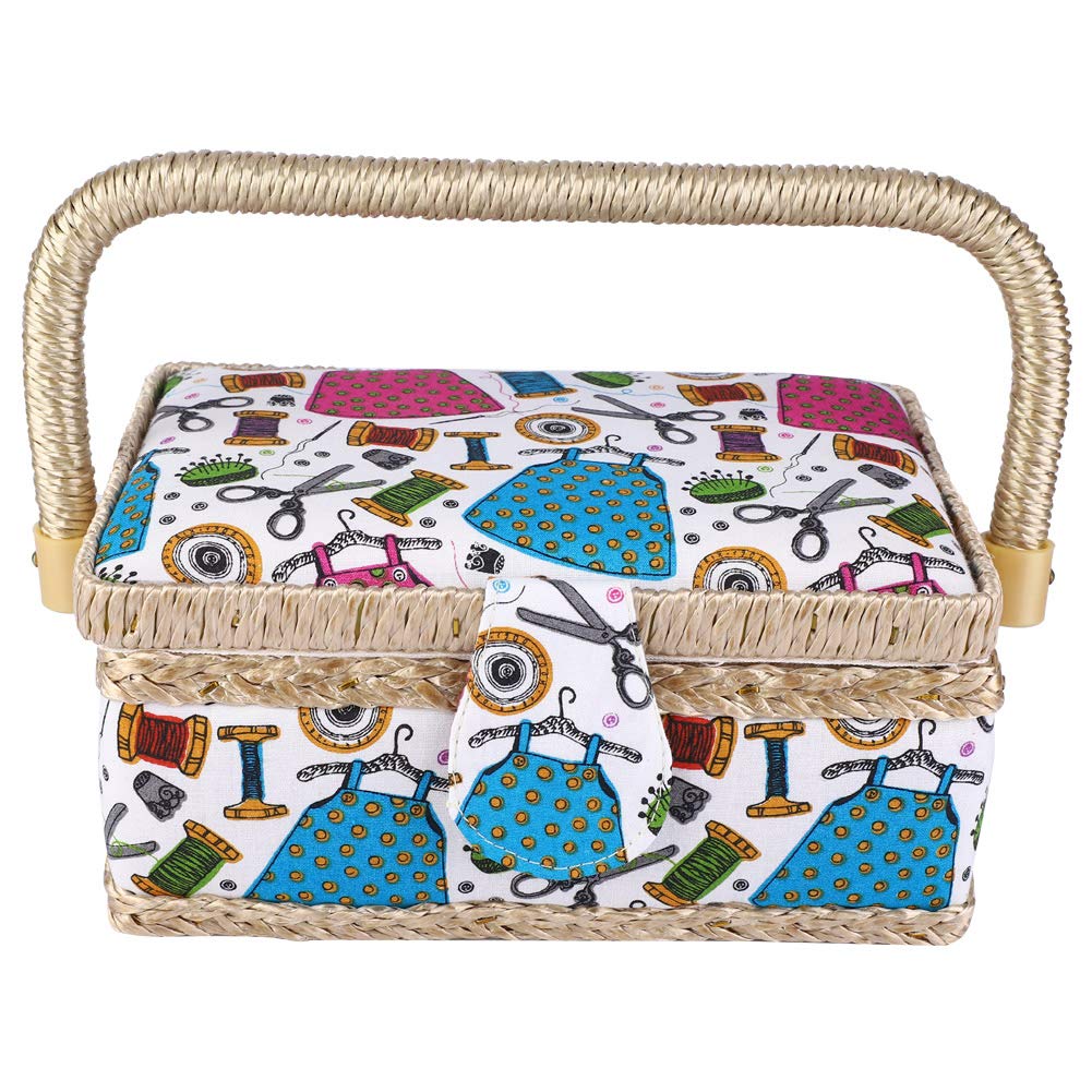 Yctze Sewing Basket, Rectangular Flower Print Fabric Craft Sewing Kit Box, Built In Needle Pad, Storage Box Organizer - Image 4