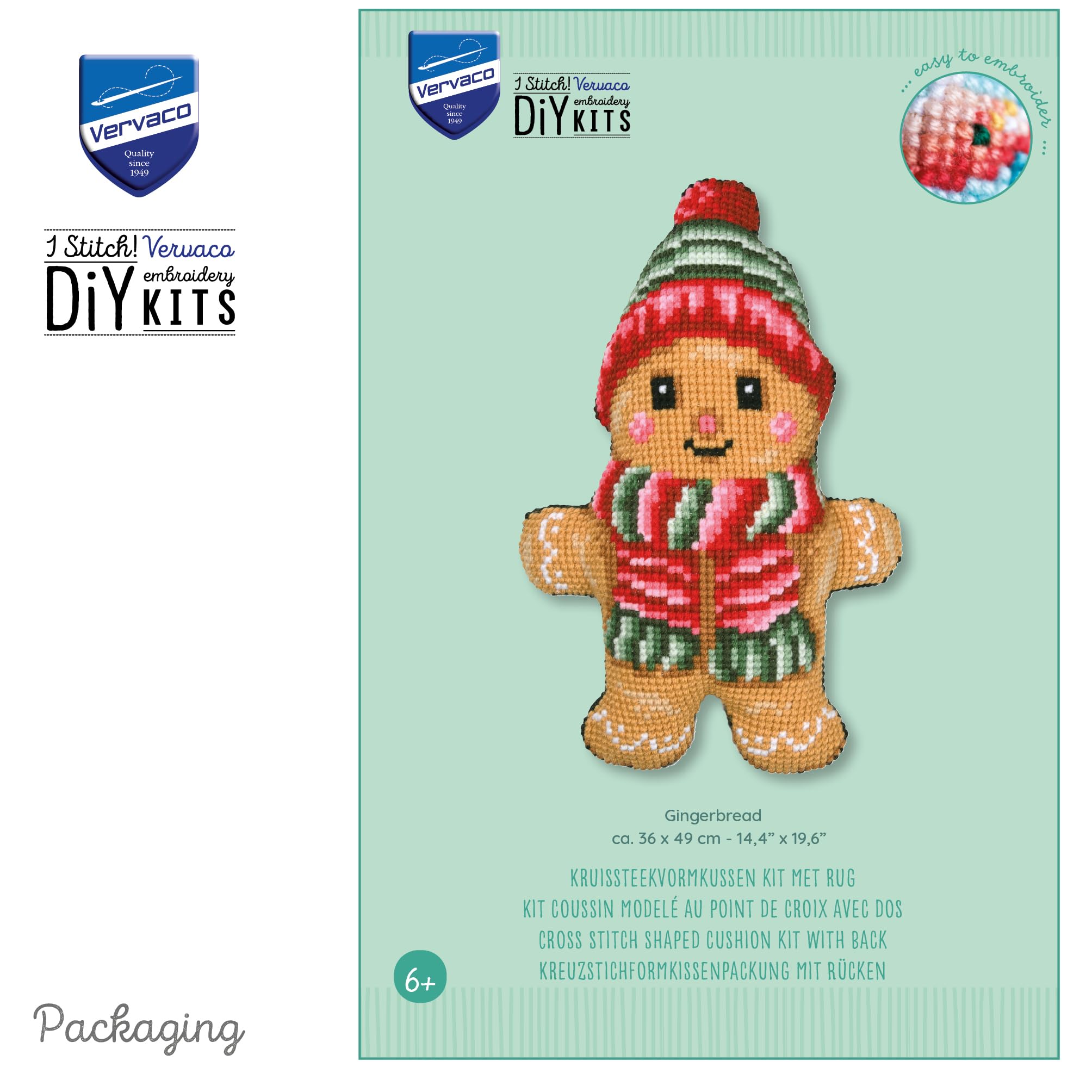 VERVACOZestaw do Haftu Krzyżykowego Poduszka z TyłemPIERNIK Kanwa z Nadrukiem 36 x 49 cm Gruba Włóczka Akrylowa Zrób to Sam Dekoracja Domu DIY Cross Stitch Kit