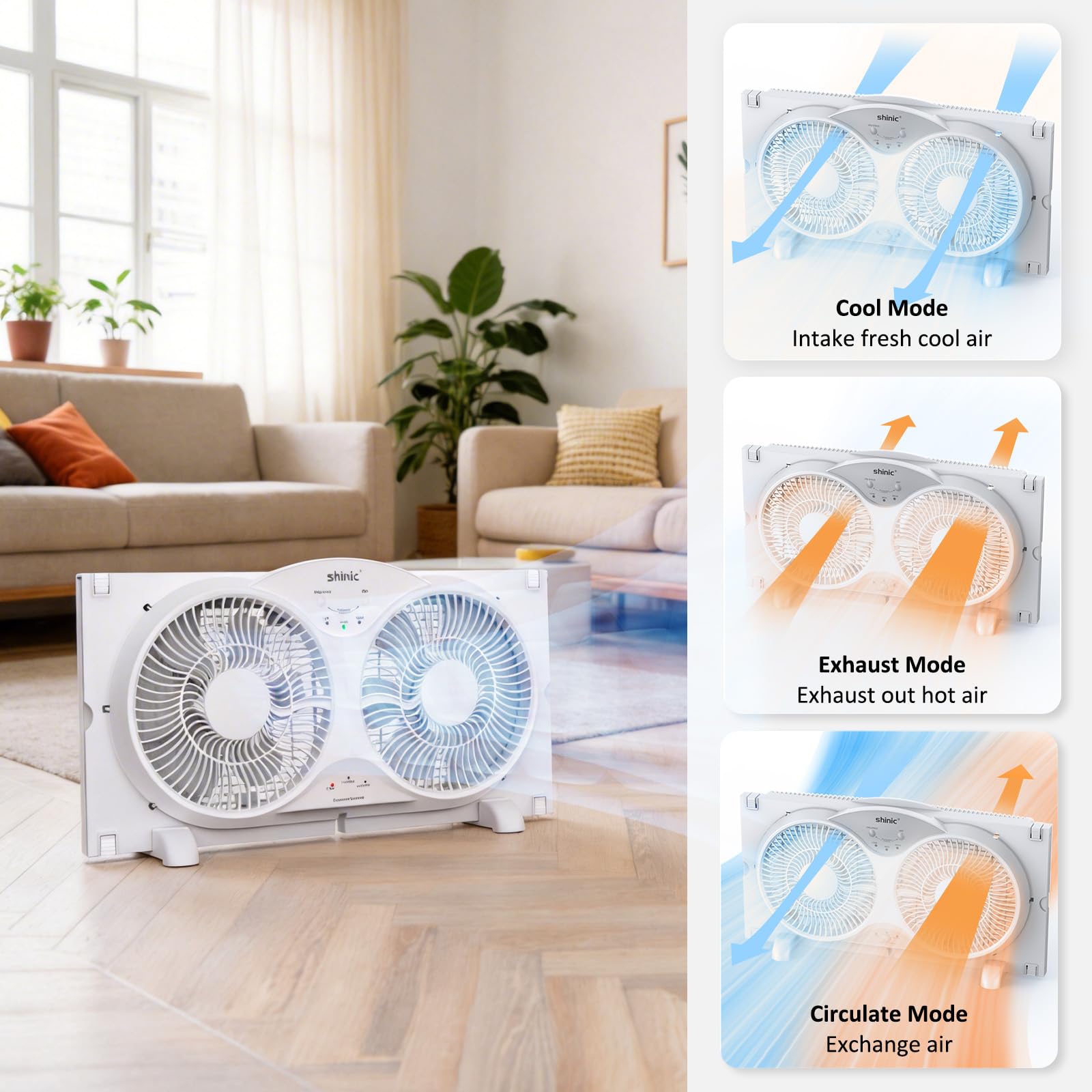 shinic 22,9 cm leiser Fensterventilator mit Fernbedienung – 2026 verbessert, 3 Geschwindigkeiten, wendbarer Luftstrom, inklusive abnehmbarem Insektenschutz, Staubschutz und Schaumstoffdichtband