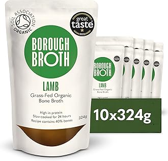 Organic Lamb Bone Broth by Borough Broth - Freshly Made with Grass-Fed Lamb & British Spring Water - High in Collagen & Protein - Low-Cal & Gluten Free - Delivered Chilled - 10 x 324g