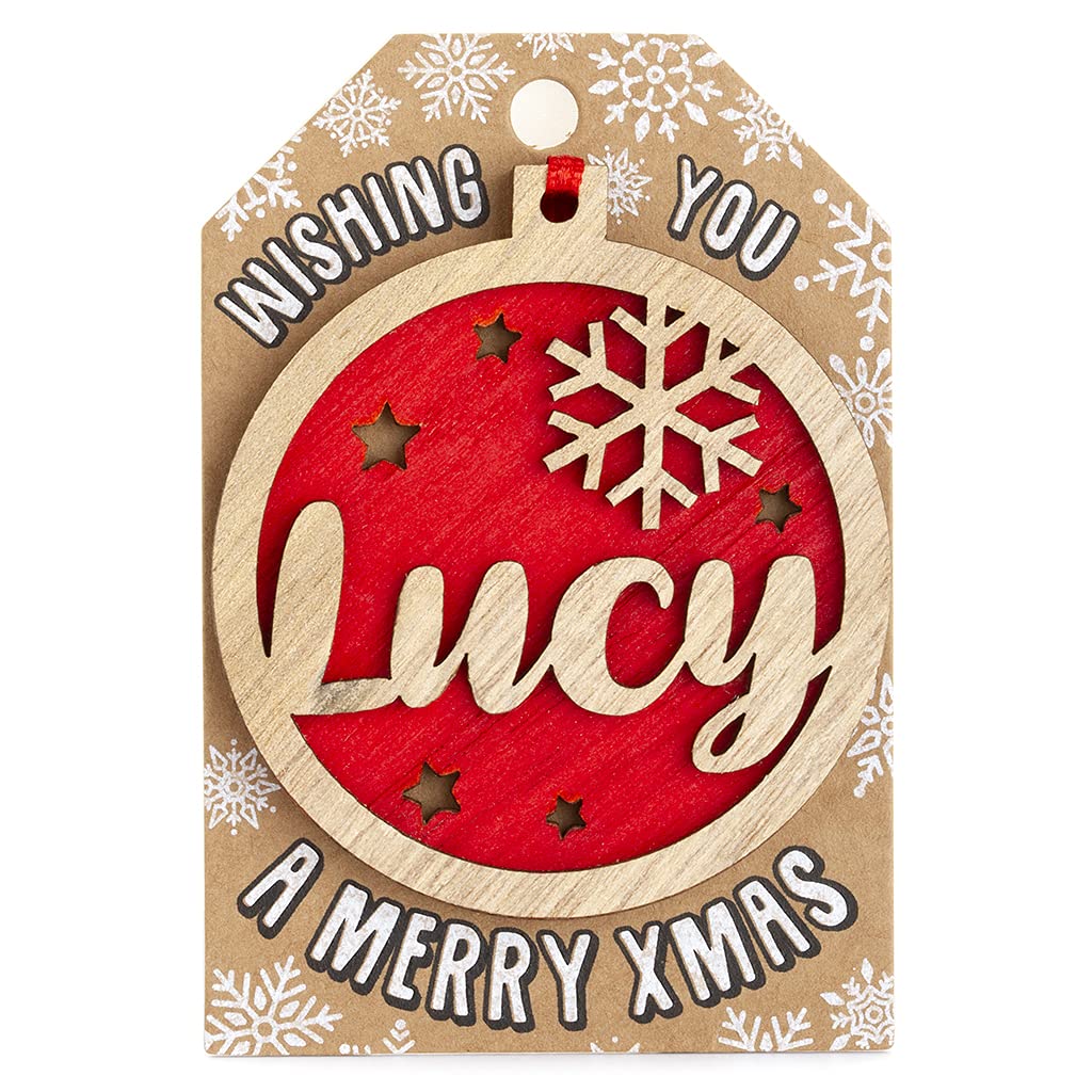 Stands Out, Supplying Outstanding Gifts Lucy Personalised Wooden Name Red Hanging Christmas Tree Bauble Decoration
