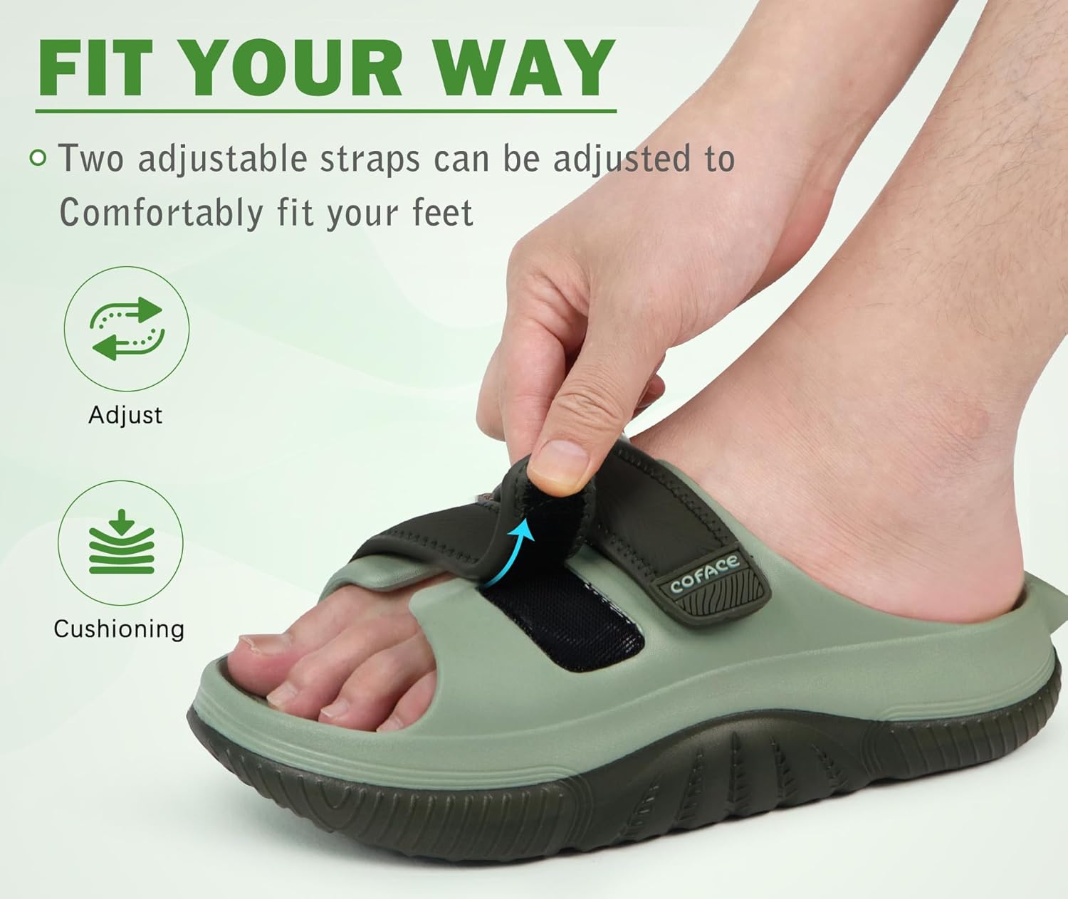 COFACE Mens Recovery Sandals Orthopedic Walking Slides for Men Adjustable Thick Cushioned Orthotic Man Plantar Fasciitis Comfort Casual Outdoor Size 7-15 - Image 6
