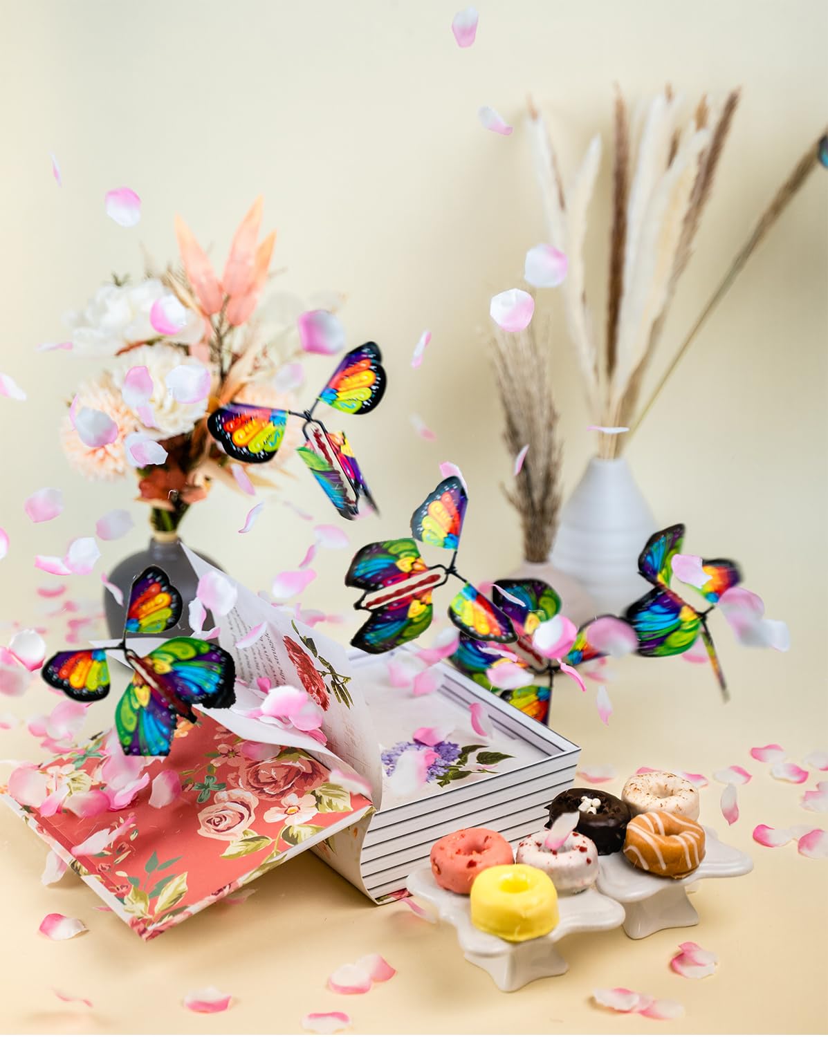 SendaCake Mother's Day Rose Petal Book Gift Box with Flying Butterfly Surprise - 6 Delicious Mini Cake Donuts for Delivery - Gift for Women, Mom, Sister, Grandmother - Ideal for Celebrations & All Special Occasions