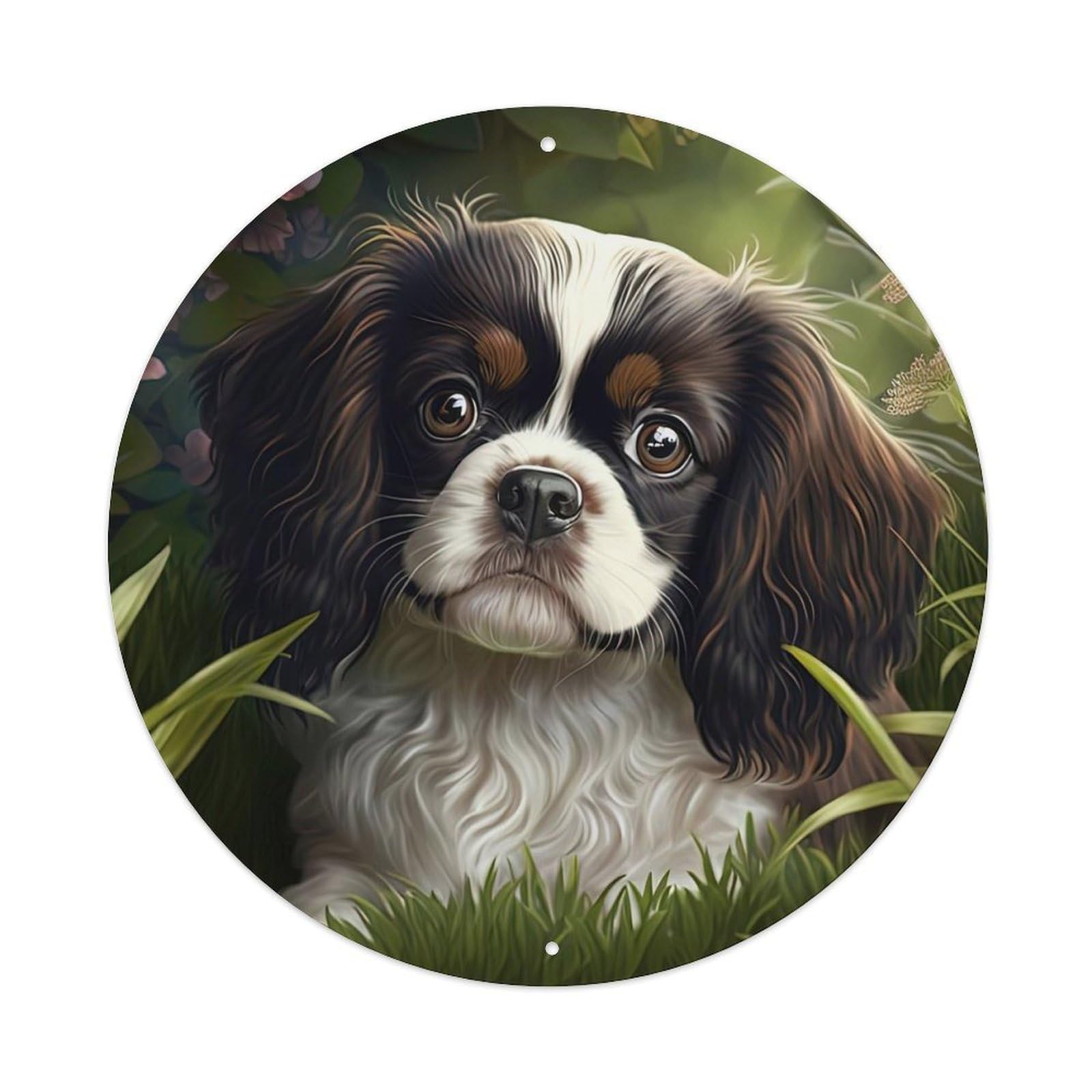 Animal Artwork American Cocker Spaniel in The Grass Vintage Metal Tin Sign Plaque Wall Decor for Cafe, Club, Garden Round Metal Poster 8x8Inch