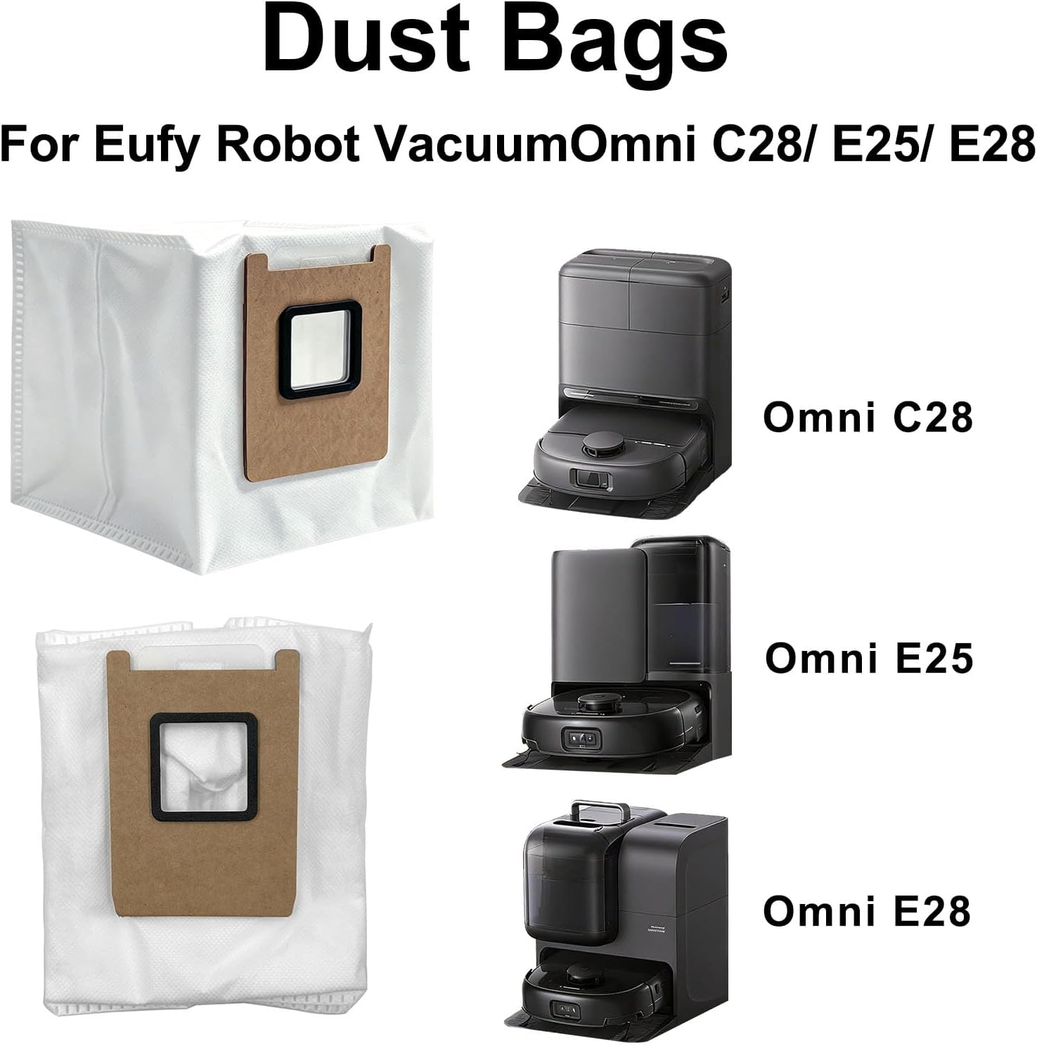 Eufy E25 E28 Dust Bags 8-Pack Vacuum Bags for Eufy C28 E25 E28 Robot Vacuum