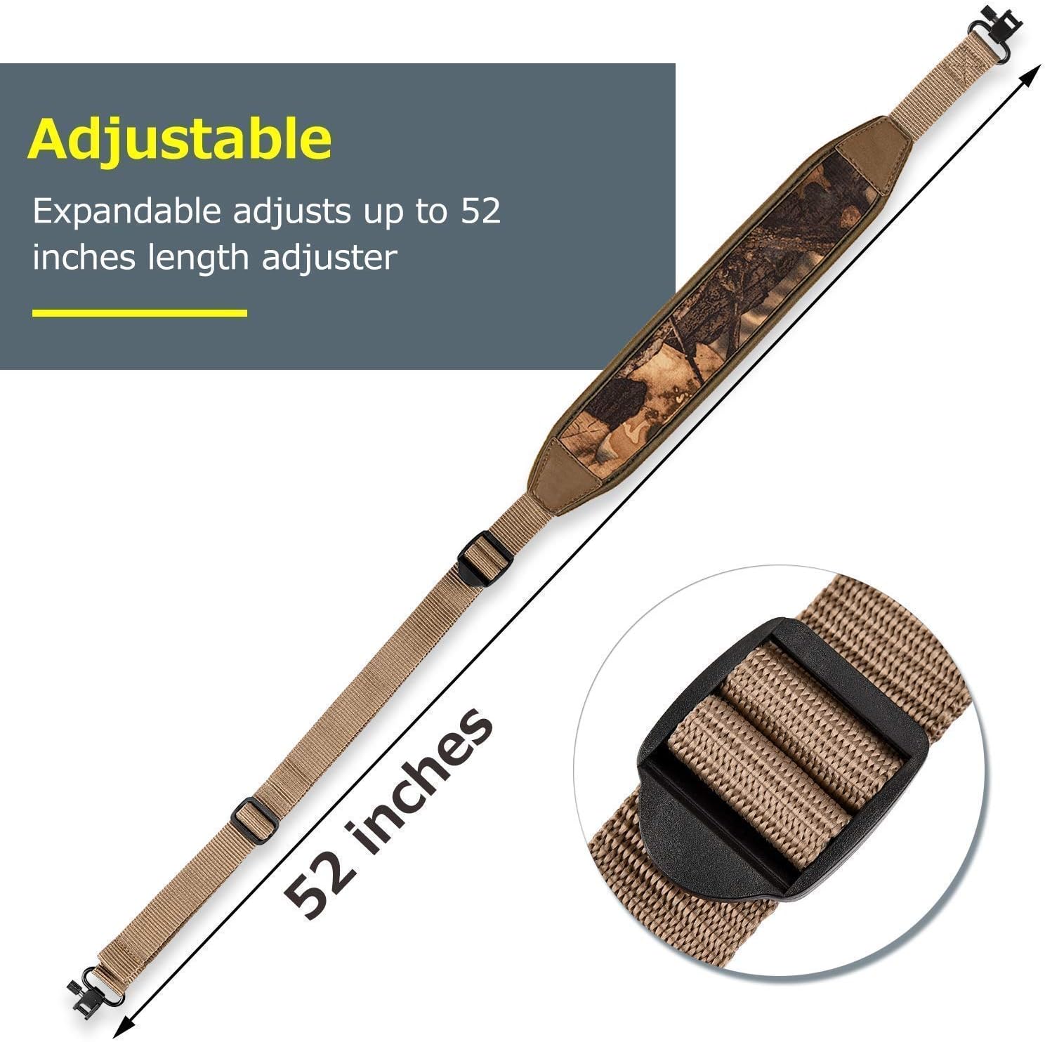 EZshoot Two Point Rifle Sling with Swivels, Anti-Slip Shoulder Padded Strap, Length Adjustable 2 Point Sling for Outdoors Pack of 2(Black & Khaki) : Sports & Outdoors