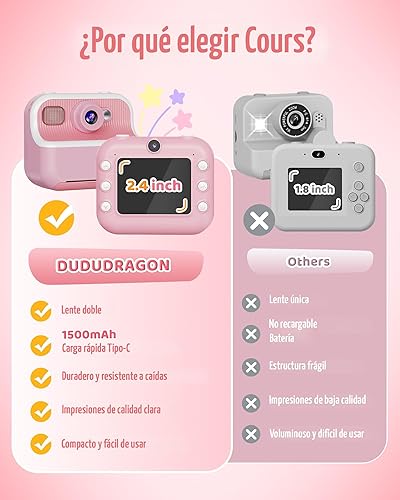 Miniatura 6 de Cámara instantánea digital portátil, cámara dual trasera y frontal de selfie para niños, con videos de 1080P, regalos de cumpleaños y festividades