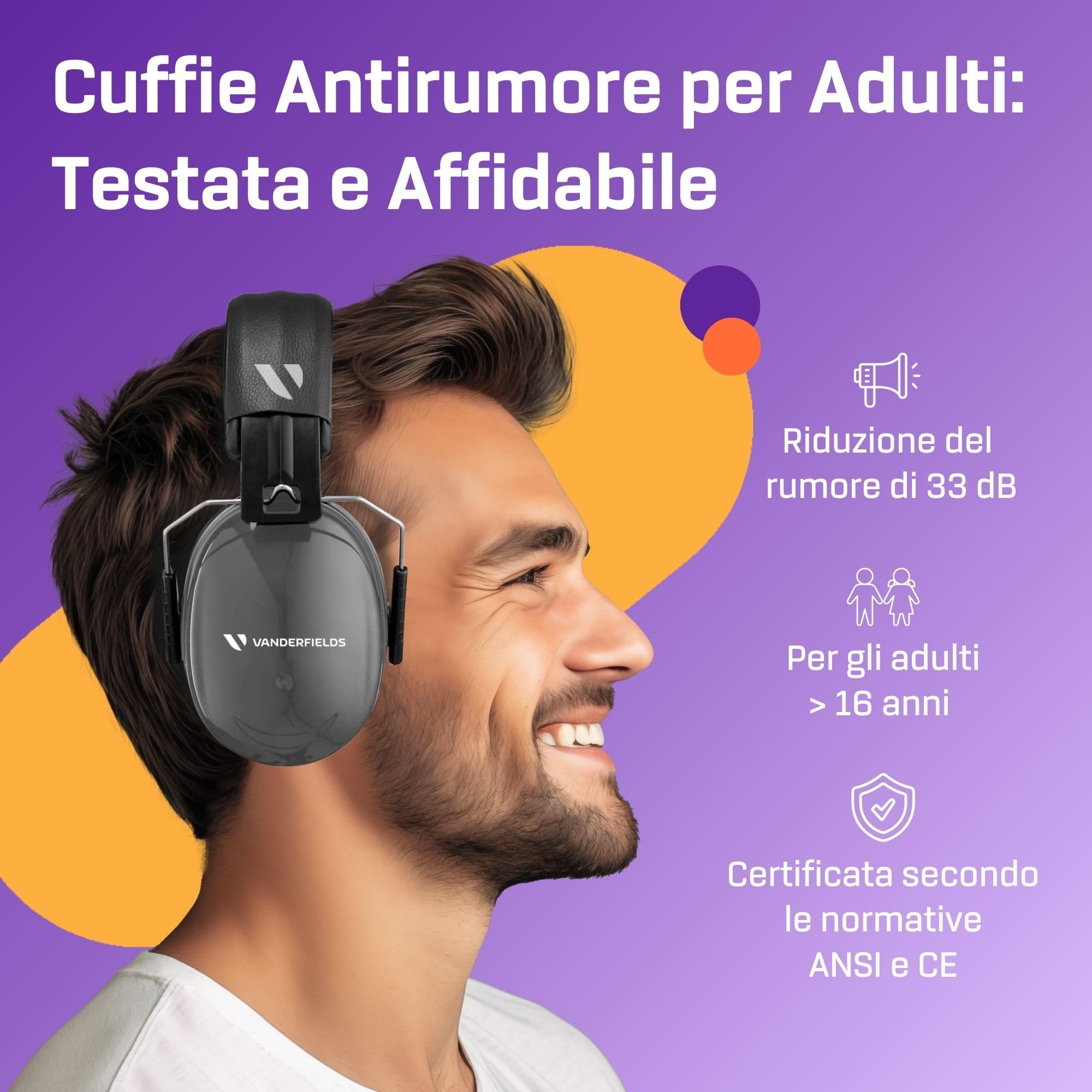 Cuffie Antirumore Vanderfields 33dB - Per Lavoro, Tiro, Costruzioni, Certificate CE E ANSI - Foto 10