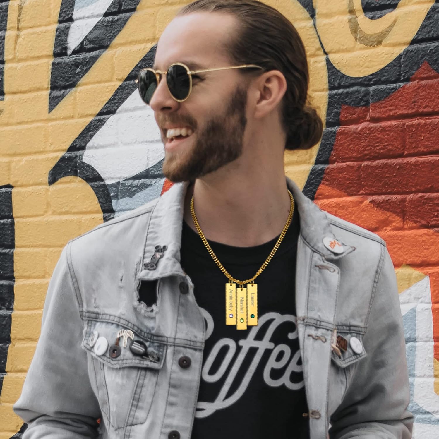 GOLDCHIC JEWELRY Personalized Birthstone Name Necklaces for Men Women, Engraved Family Names Necklace with Birthstone Vertical Bar Necklace, Pendant for Husband/Father/Grandma/Wife Birthday Gifts