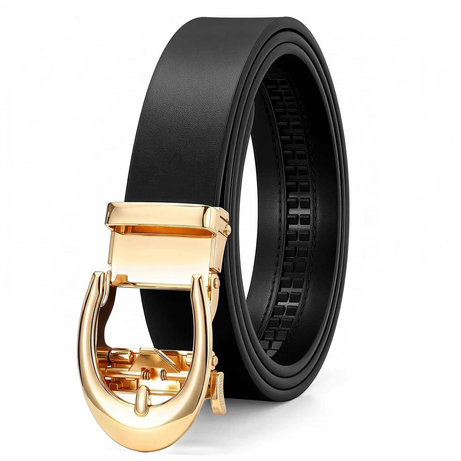 VONMELLI Womens Ratchet Leather Belt for Jeans Dress Pants with Automatic Silver/Gold Sliding Buckle 1.2" Width