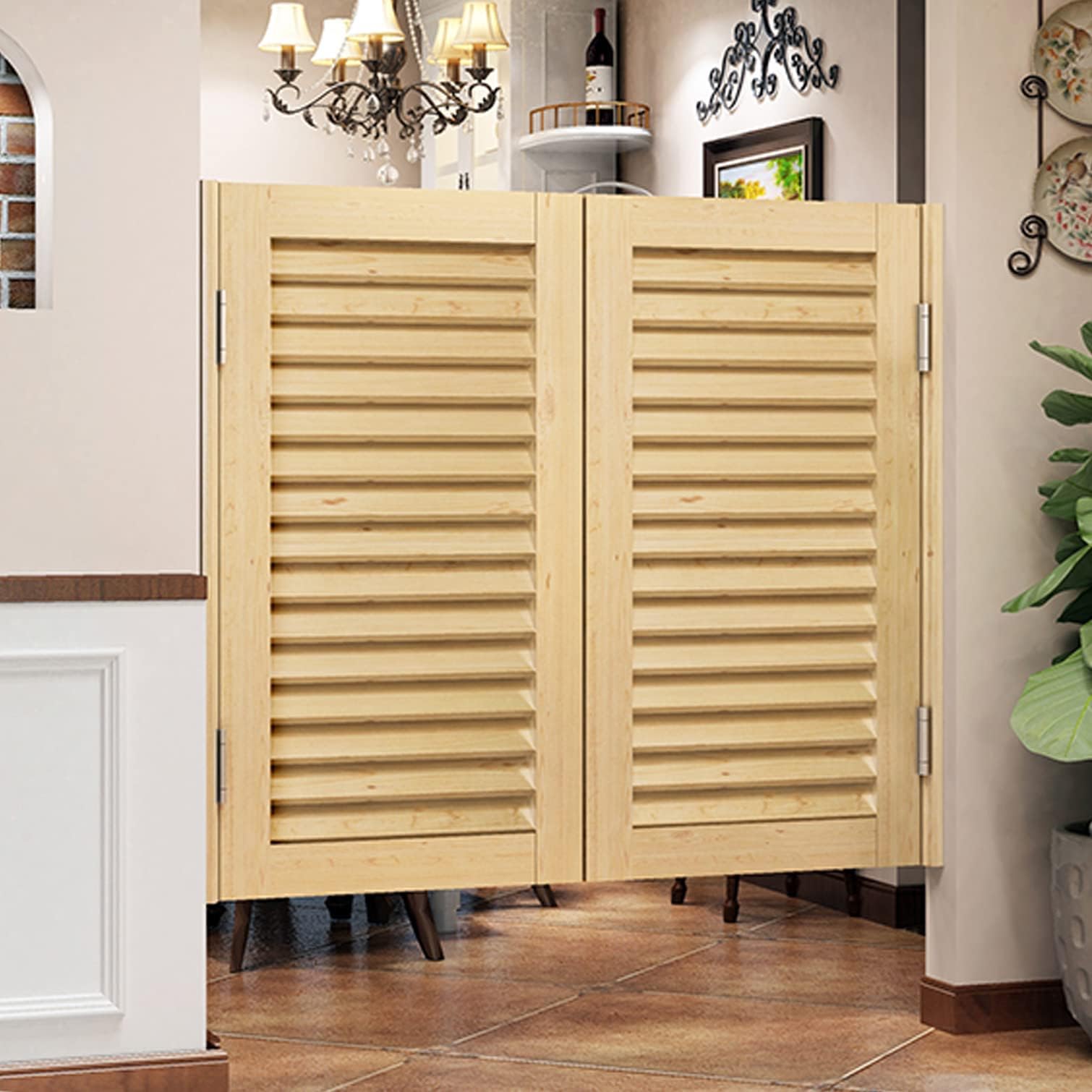 Cafe Swinging Doors,Premade Louvered Café Interior Swing Solid Wood Door,with Auto Close Saloon Western Swinging Style Wood Batwing Bar Door,Cafe Doors Includes Hinges (W80xH100cm/32x39in,Wood)