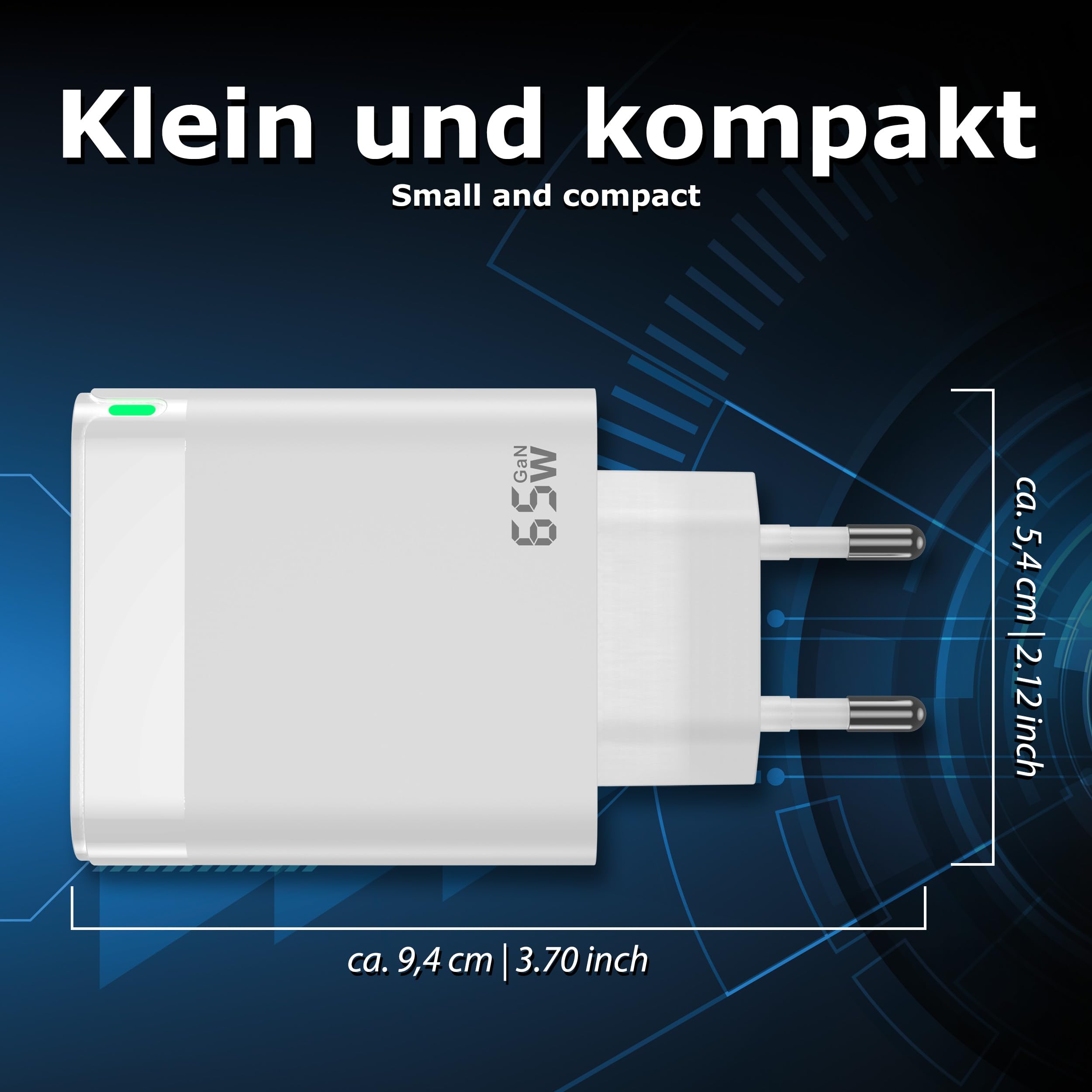 Pedea 65W USB-C (PD) Schnellladegerät - 3-Ports GaN Mehrfach Handy-Ladegerät mit USB-C und USB-A, weiß