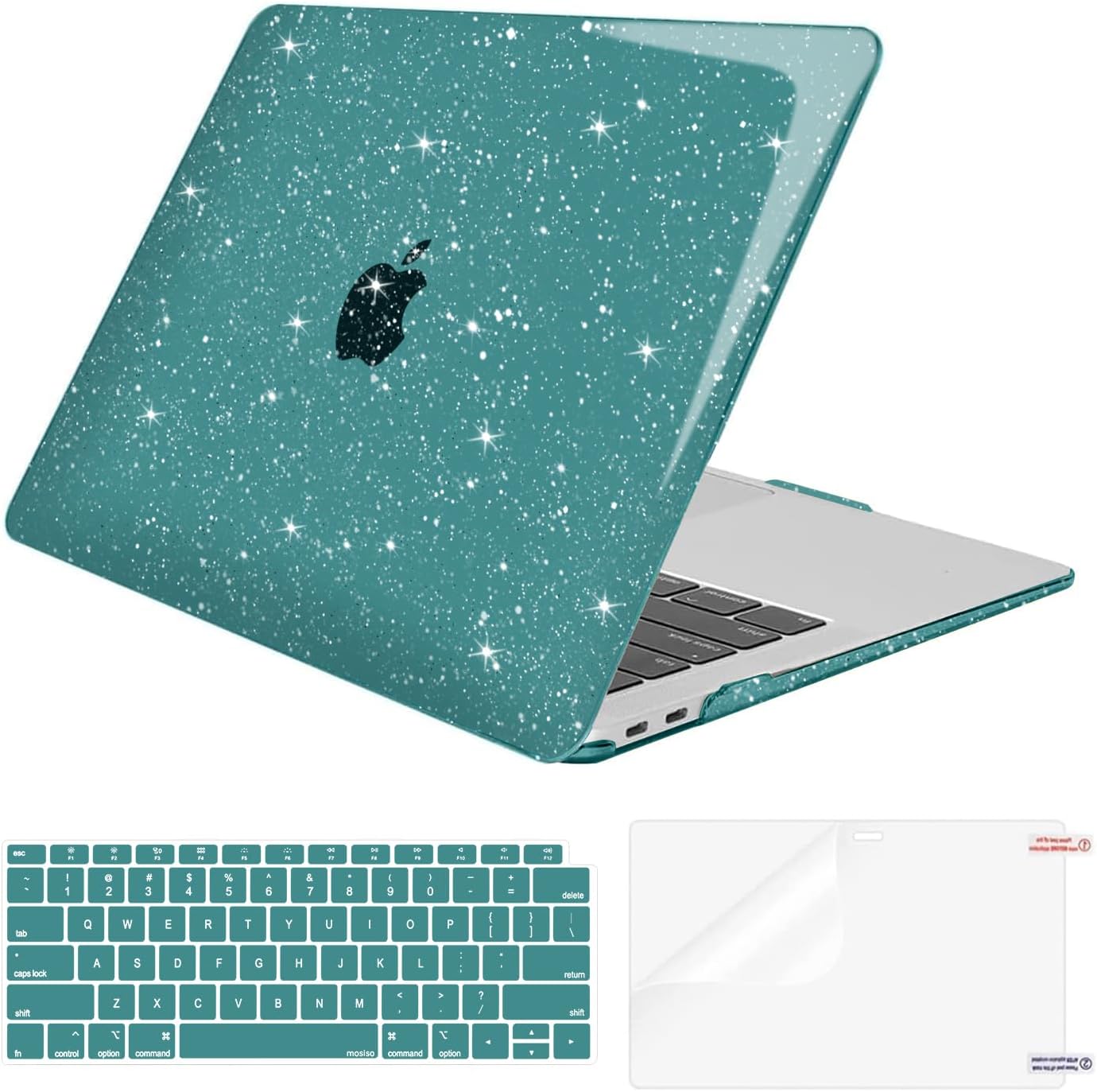 MOSISO Compatible with MacBook Air 13 inch Case 2022 2021 2020 2019 2018 A2337 M1 A2179 A1932, Glitter Sparkly Plastic Hard Case&Keyboard Cover&Screen Protector for MacBook Air 13.3 inch, Teal Green