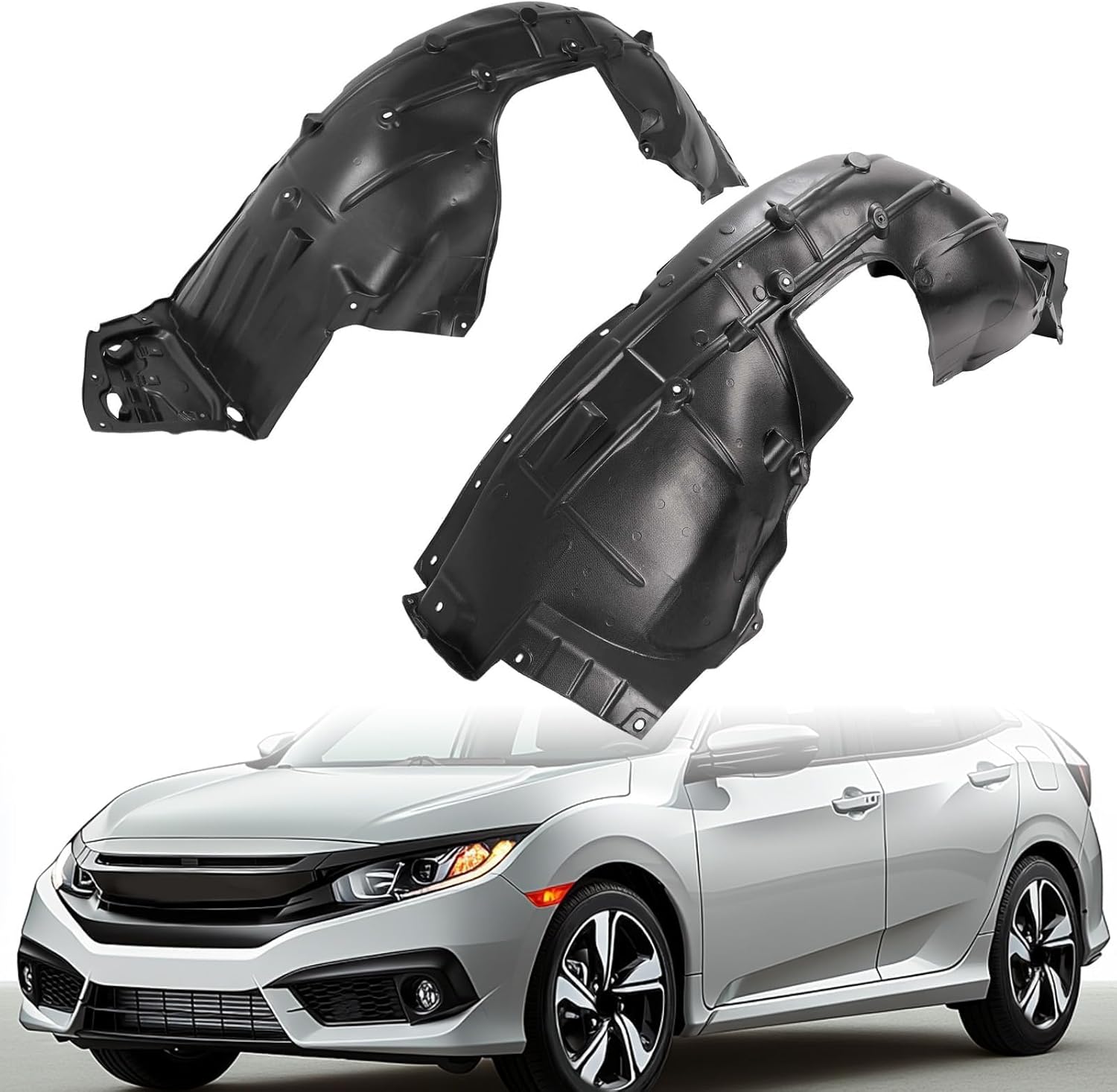 Front Fender Liner Panel Compatible with 2016-2019 Honda Civic Replacement for 74151TBAA00 74101TBAA00 HO1248158 HO1249158 Inner Wheel Liner Splash Shield Guard Driver + Passenger Side