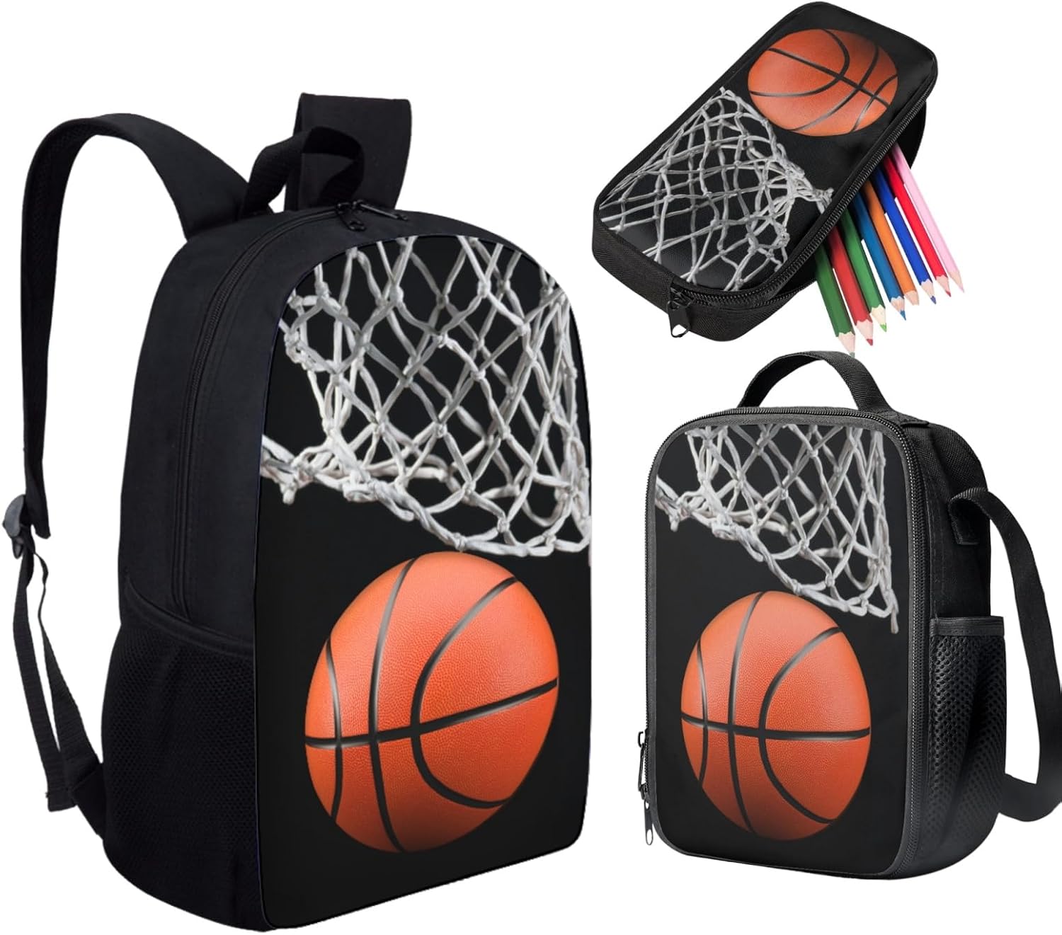 HUGS IDEA 3 Pcs School Bag Set with Thermal Insulated Lunch Tote Purse Pencil Case