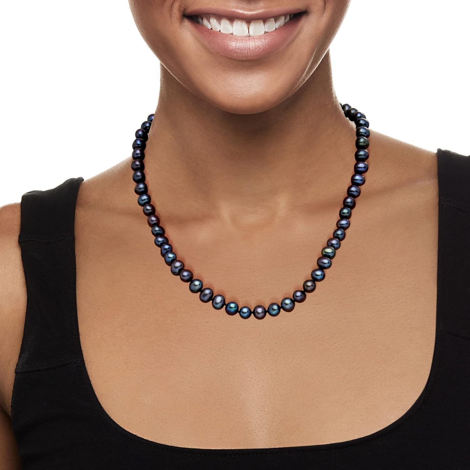 Ross-Simons 7-7.5mm Black Cultured Pearl Jewelry Set: Necklace, Bracelet and Stud Earrings With Sterling Silver. 18 inches