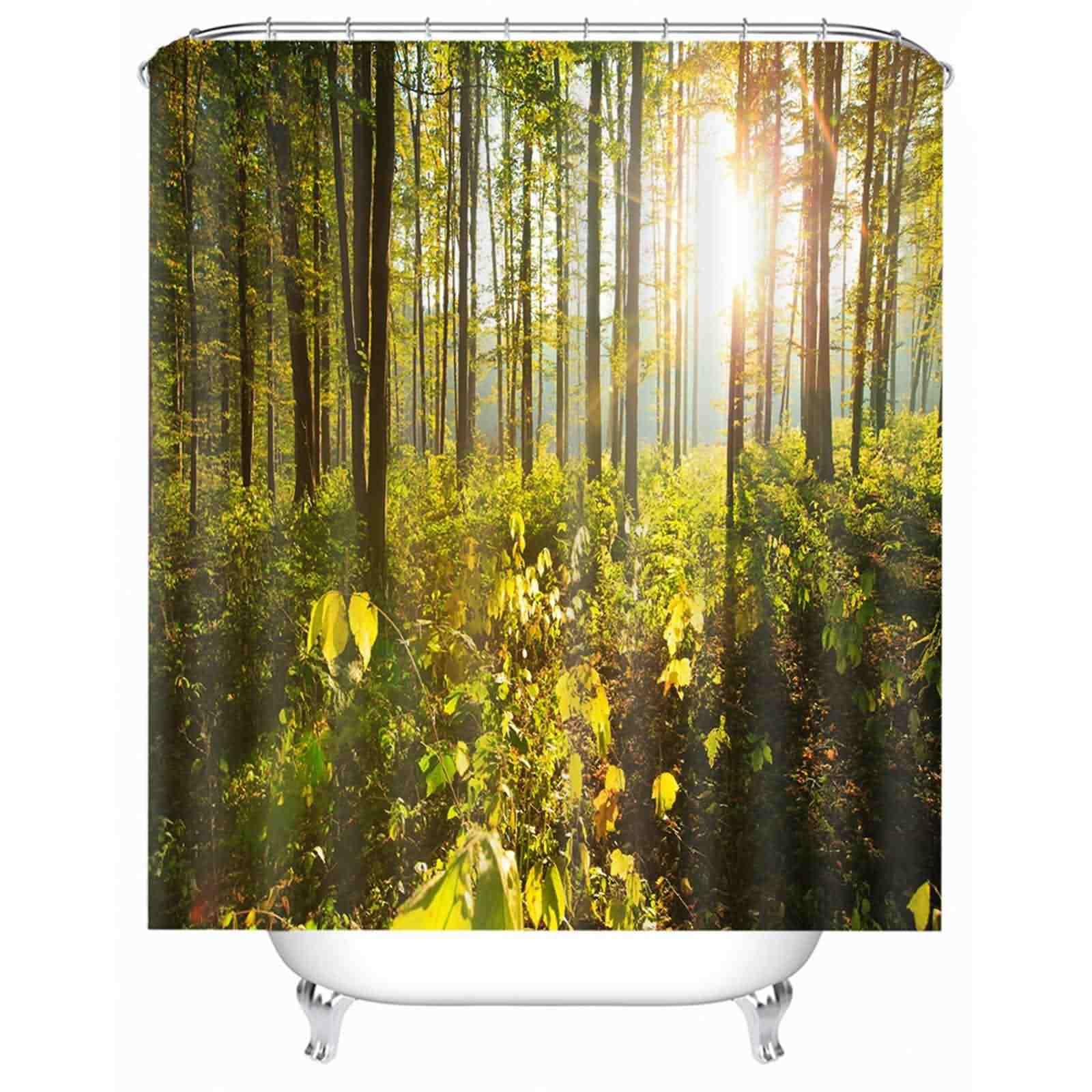 Rideau de douche en tissu vert forêt 200x180cm avec crochets robustes inclus