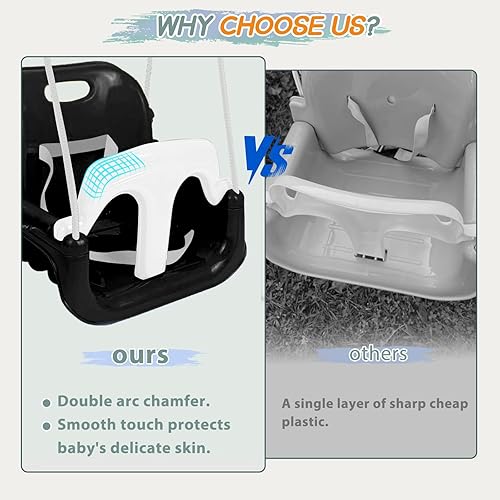 Miniatura 3 de Columpio mejorado para niños pequeños con bandeja, columpio para bebé al aire libre con diseño desmontable, cinturón de seguridad, marco plegable