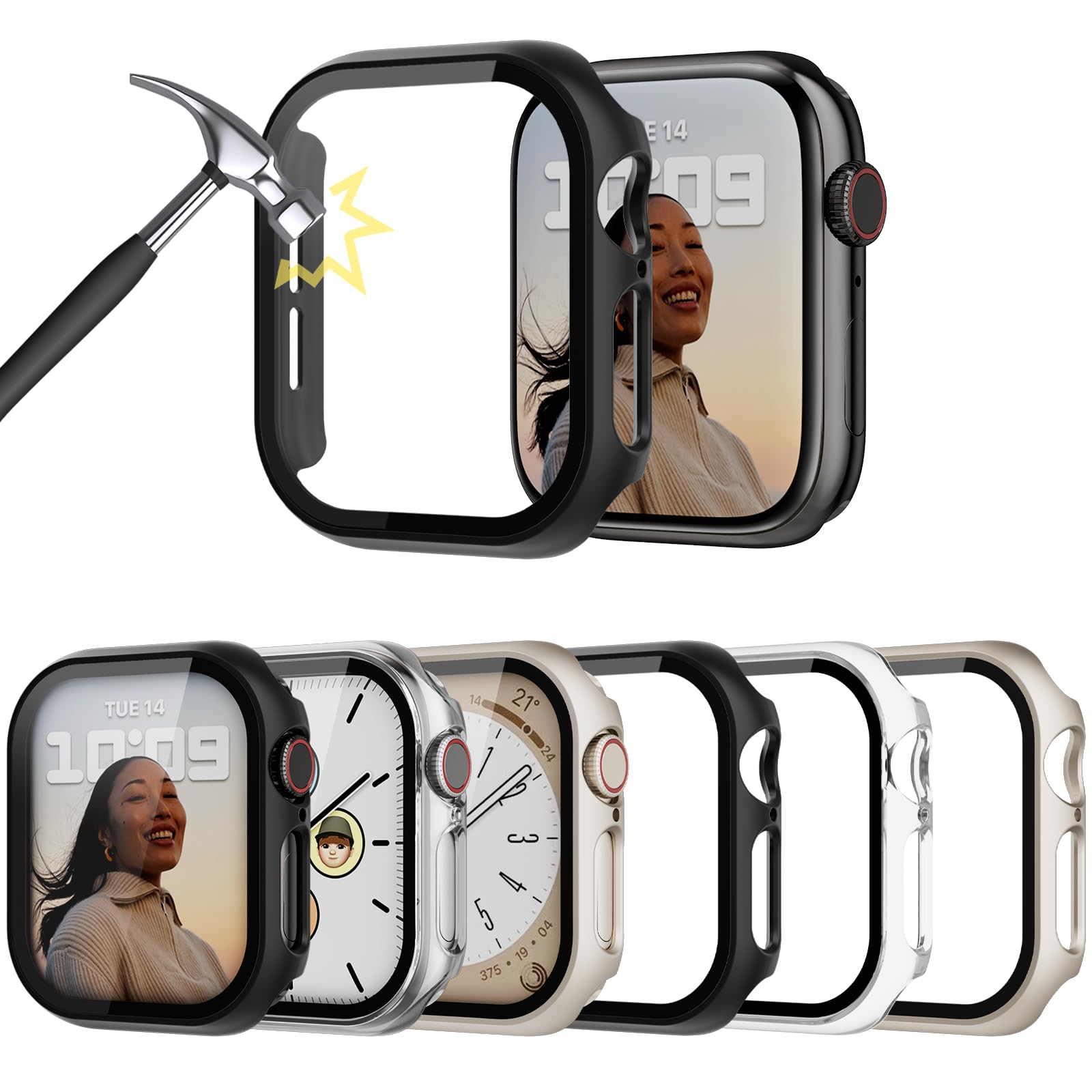 Lovmunia Mehrere-Stück Hard Gehäuse mit Displayschutzfolie Kompatibel mit Apple Watch SE 2/SE/6/5/4 40mm, Rundum Ultradünne Schutzhülle Eingebaut Kratzfest Gehärtetes Glas Schutzfolie für iWatch 40 mm