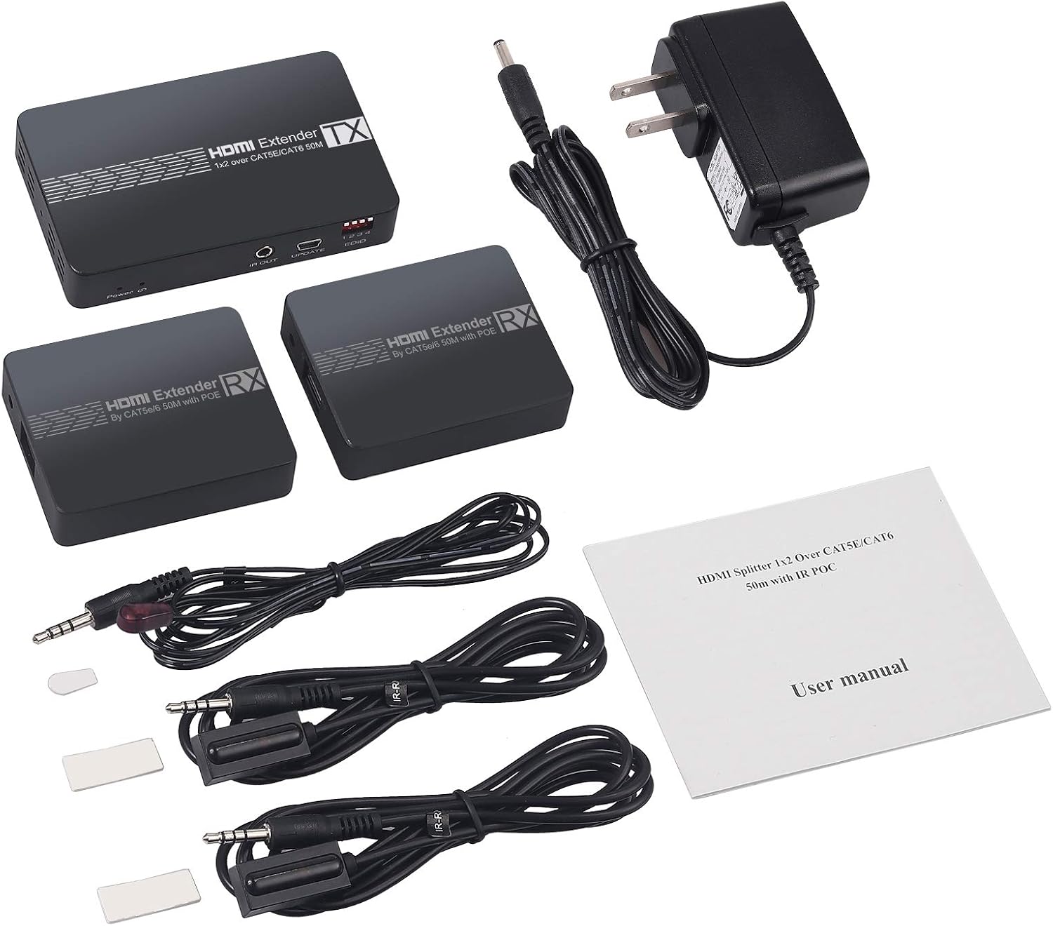 🛒 Crazy Deals eSynic 1X2 HDMI Extender 50M/165ft IR Remote HDMI Splitter Repeater Support EDID/POC Function/HDMI Loopout 1080p 3D HDMI Transmitter and Receiver Set Over Cat6/7 Ethernet with Power Adapter