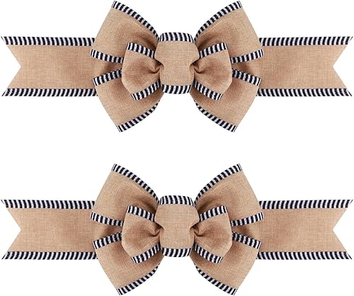 Miniatura 125 de 2 lazos de arpillera de Navidad, hechos a mano, prefabricados para coronas, adornos decorativos grandes de Navidad, decoración de árbol, lazos