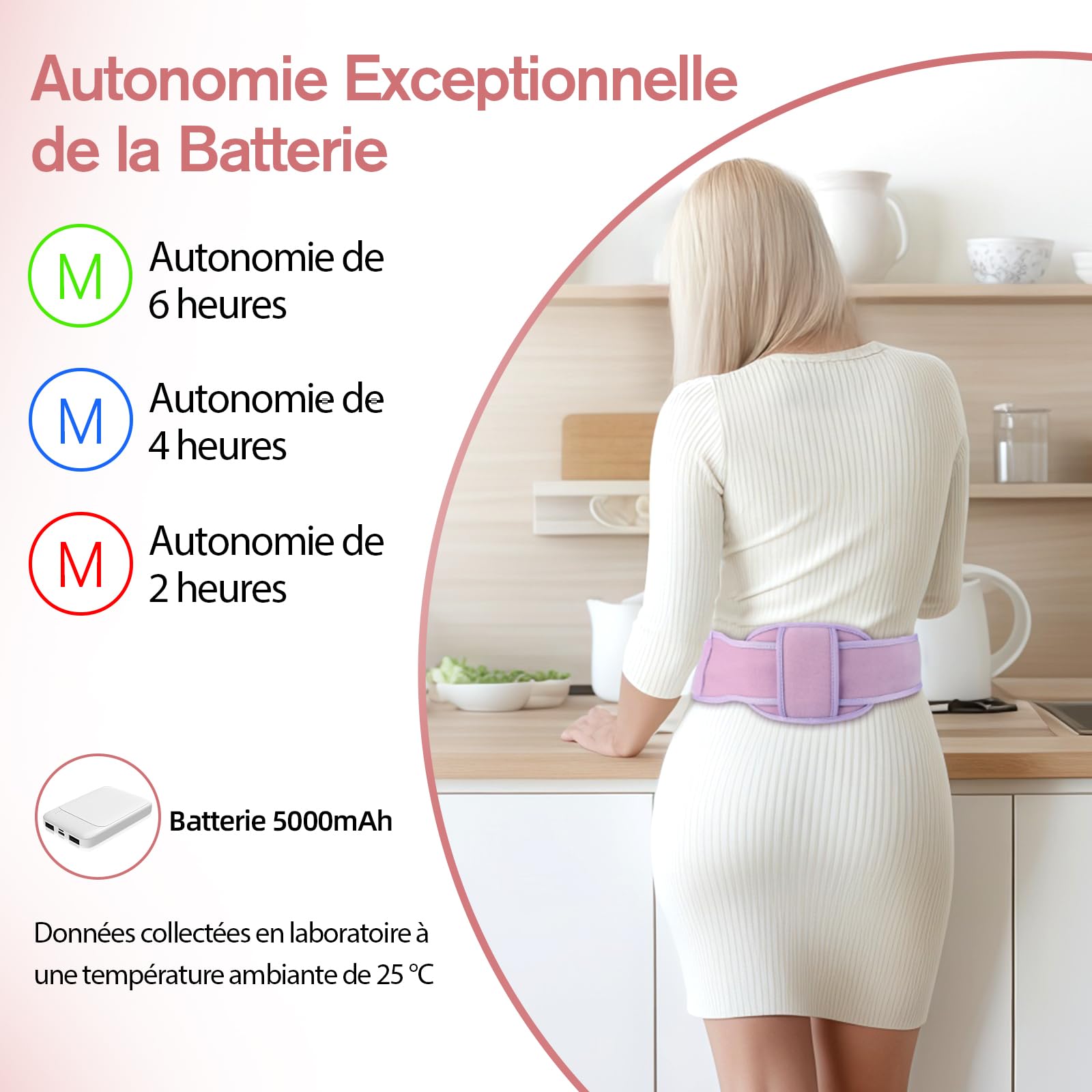 Comfytemp Ceinture Menstruelle Chauffante Grande Taille, avec 5000mAh, pour le Ventre et le Dos Pendant les Règles, 150x16cm, Ceinture Chauffage sans Fil, pour les Mères et les Femmes