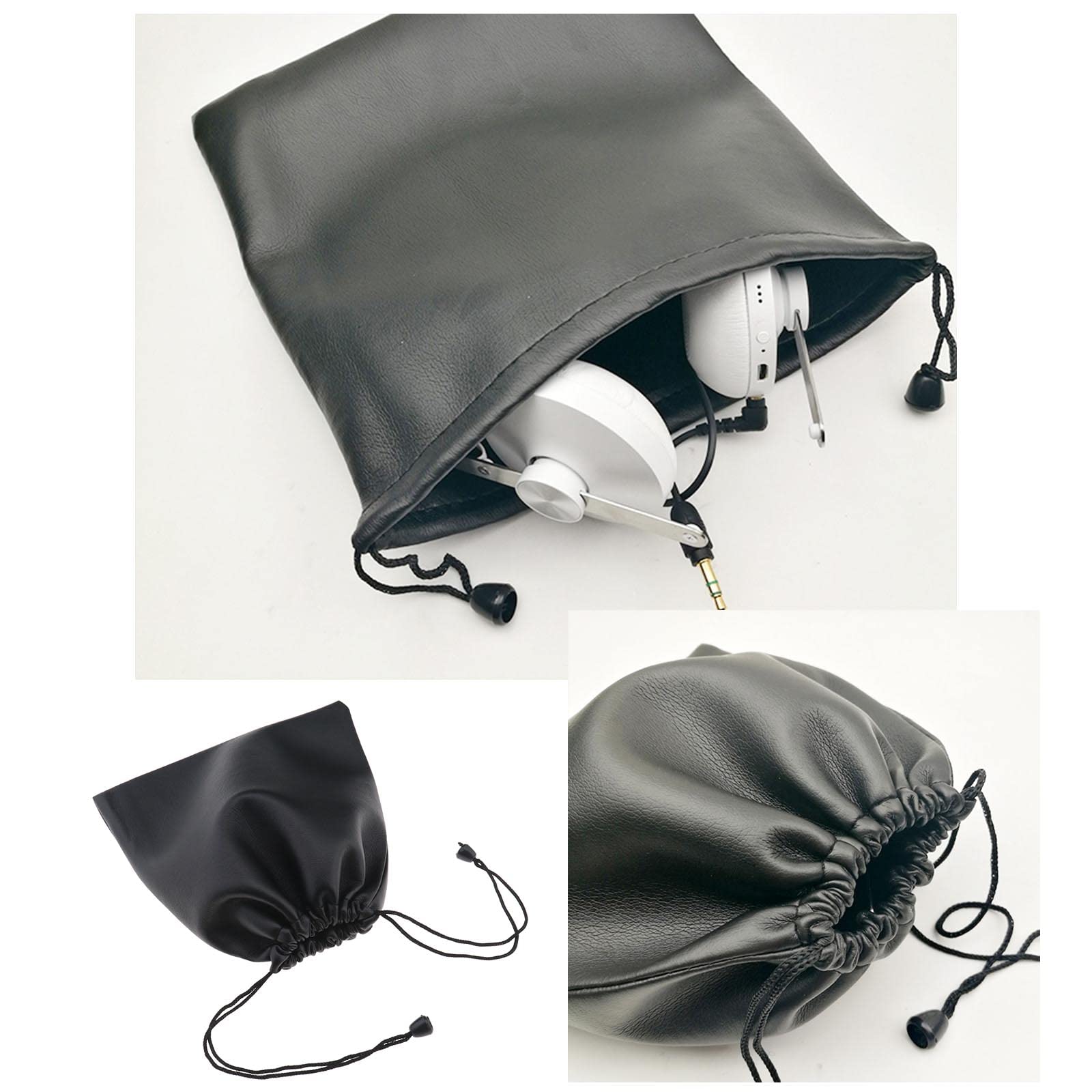 Amazon | ヘッドホン収納バッグ ヘッドセット巾着ポーチ PUレザー