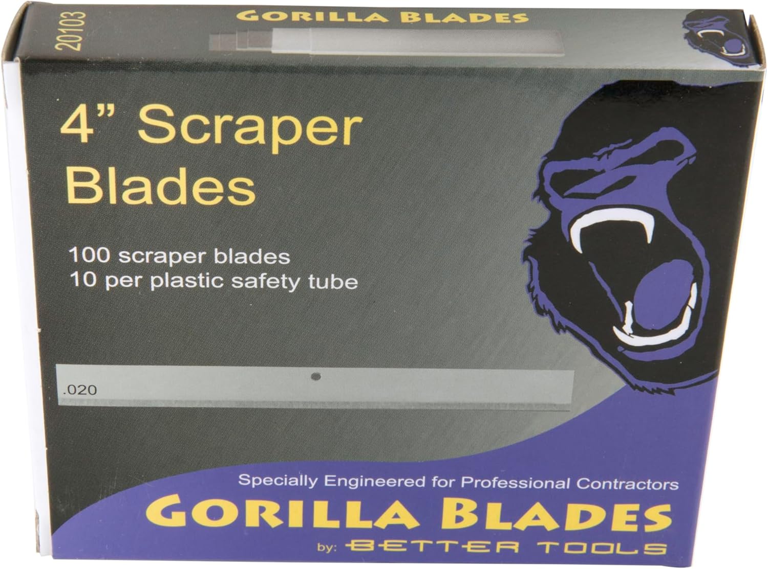 Better Tools 4" Scraper Blades -100 Blades/Box - 10 Blades/Tube