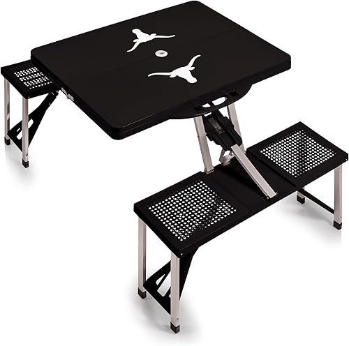 Vista 162 de PICNIC TIME NCAA North Carolina Tar Heels Folding Picnic Table - Camping Table - Outdoor Table with Umbrella Hole Negro