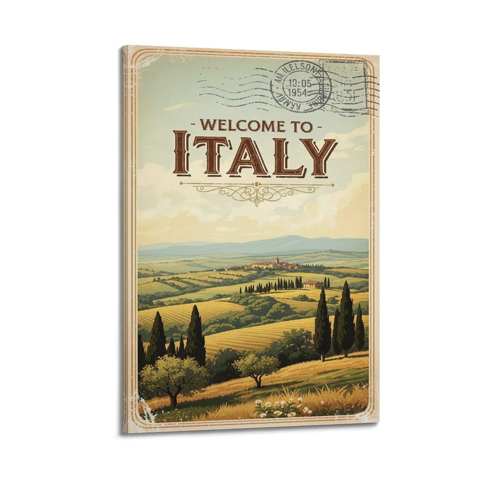 OKAHYS Vintage Travel Poster Welcome to Italy Artwork Decorative Painting Canvas Wall Artworks Picture 24x36inch(60x90cm)