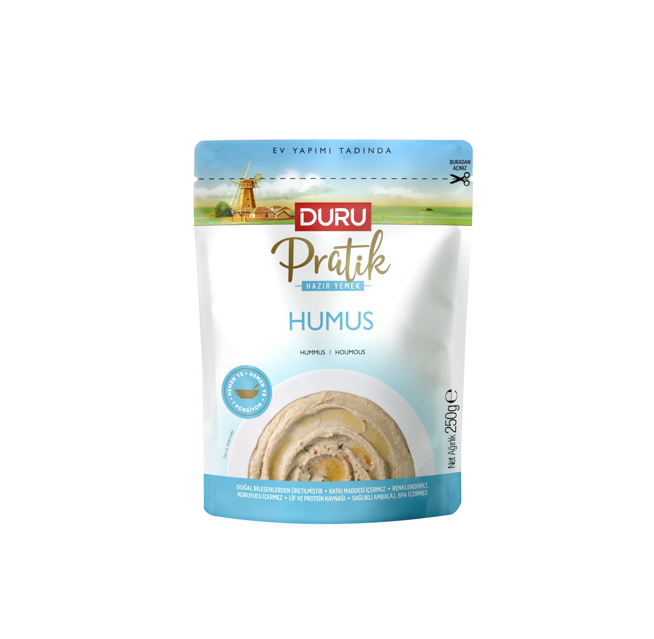 Duru Humus 250g, Hazır Nohut Ezmesi, Katkısız, Yüksek Proteinli ve Lif Kaynağı, Mikrodalgada Isıtılabilir