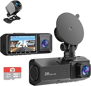 3 Channel Dash Cam Front and Rear Inside Dash Camera for Cars 2K+1080P+1080P, 3 Way Triple Dashcam with Infrared Night Vision Parking Monitor for Truck and Taxi Driver